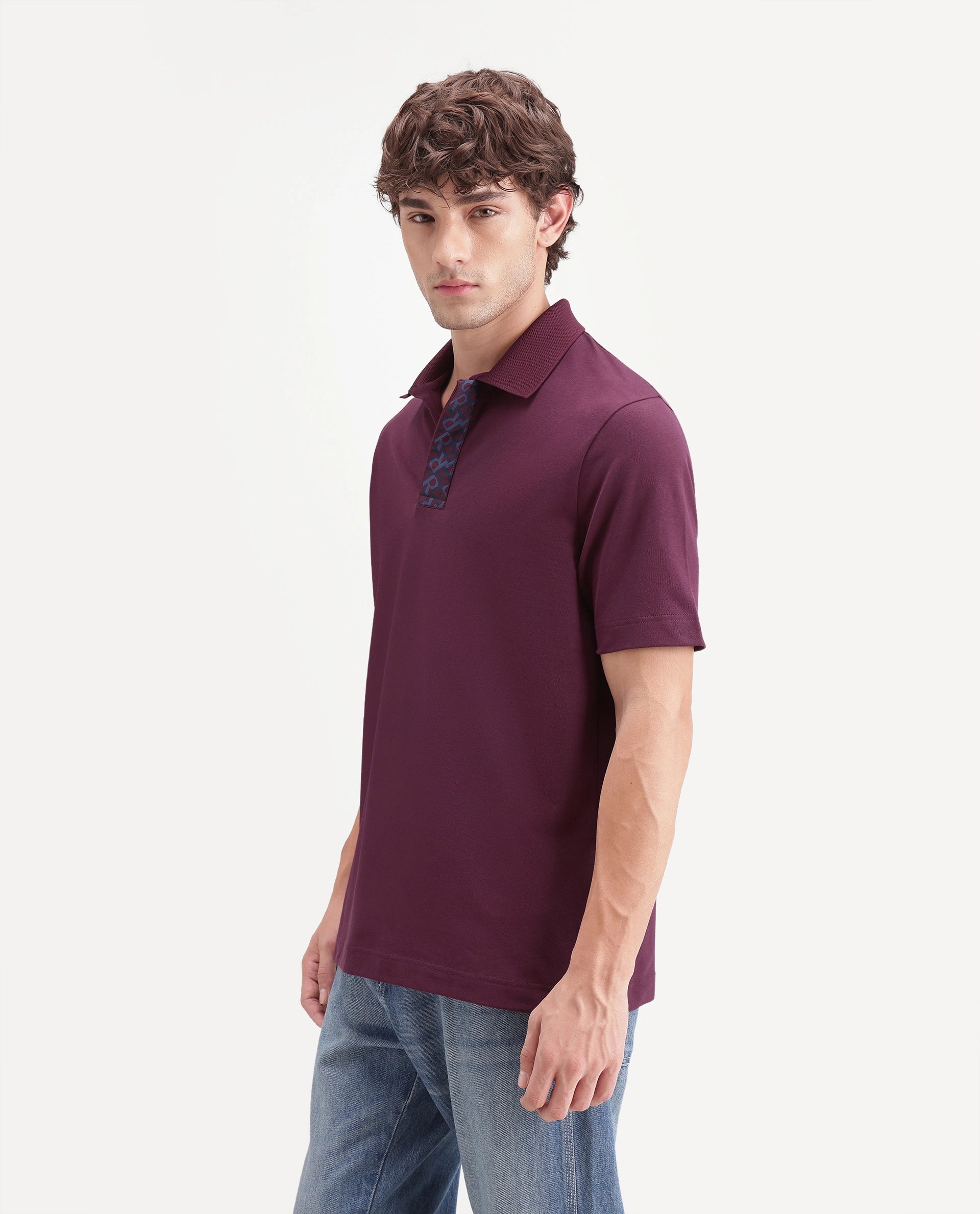 Rare Rabbit Men's Hin-A26 Dark Red Cotton Blend Spread Collar Regular Plain Polo