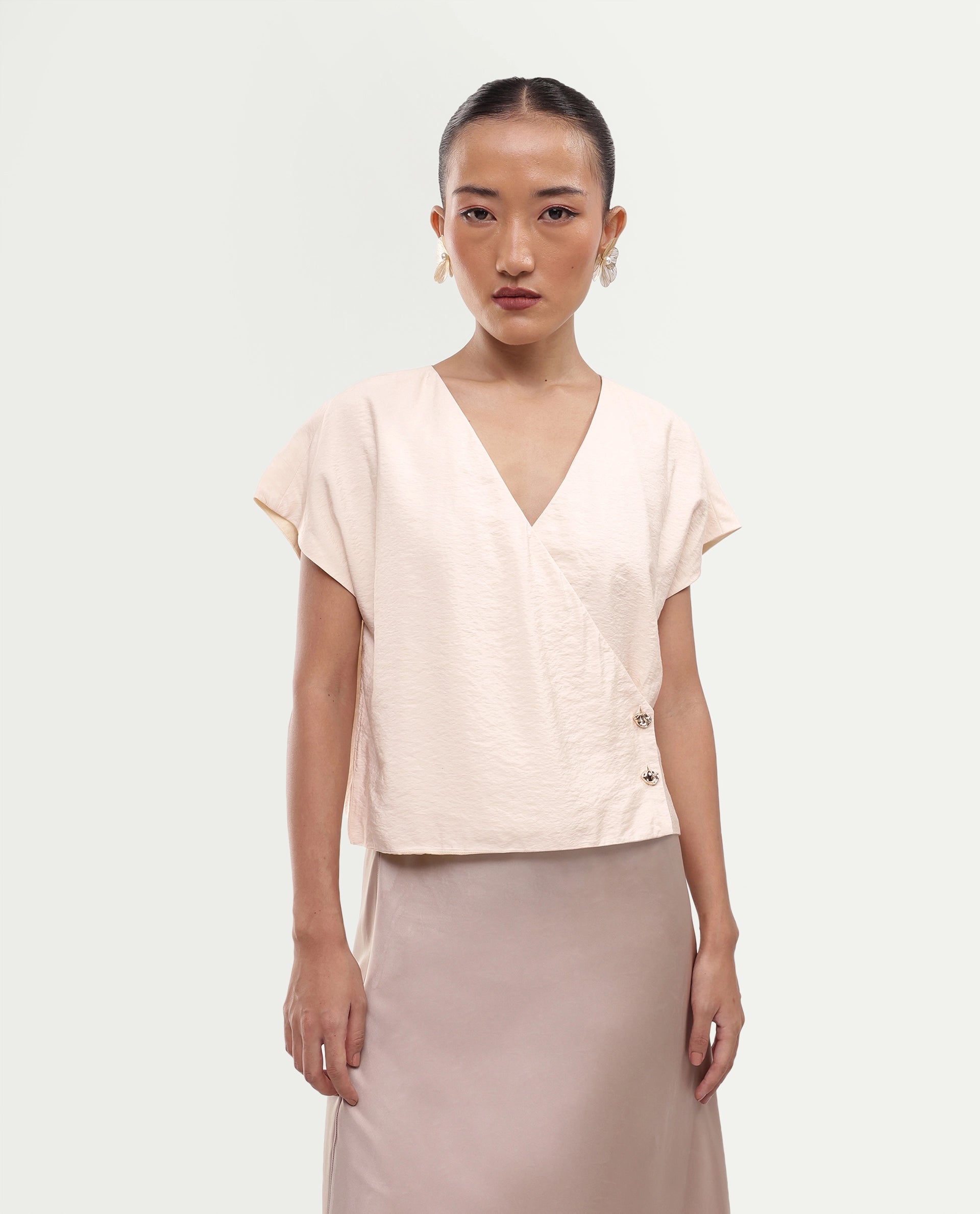 Rareism Women's Gena Beige Viscose Blend Button Regular Fit Top