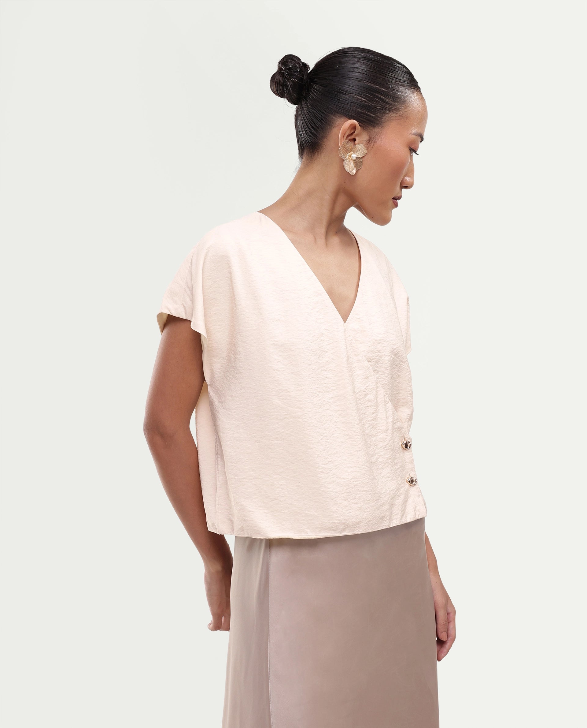 Rareism Women's Gena Beige Viscose Blend Button Regular Fit Top