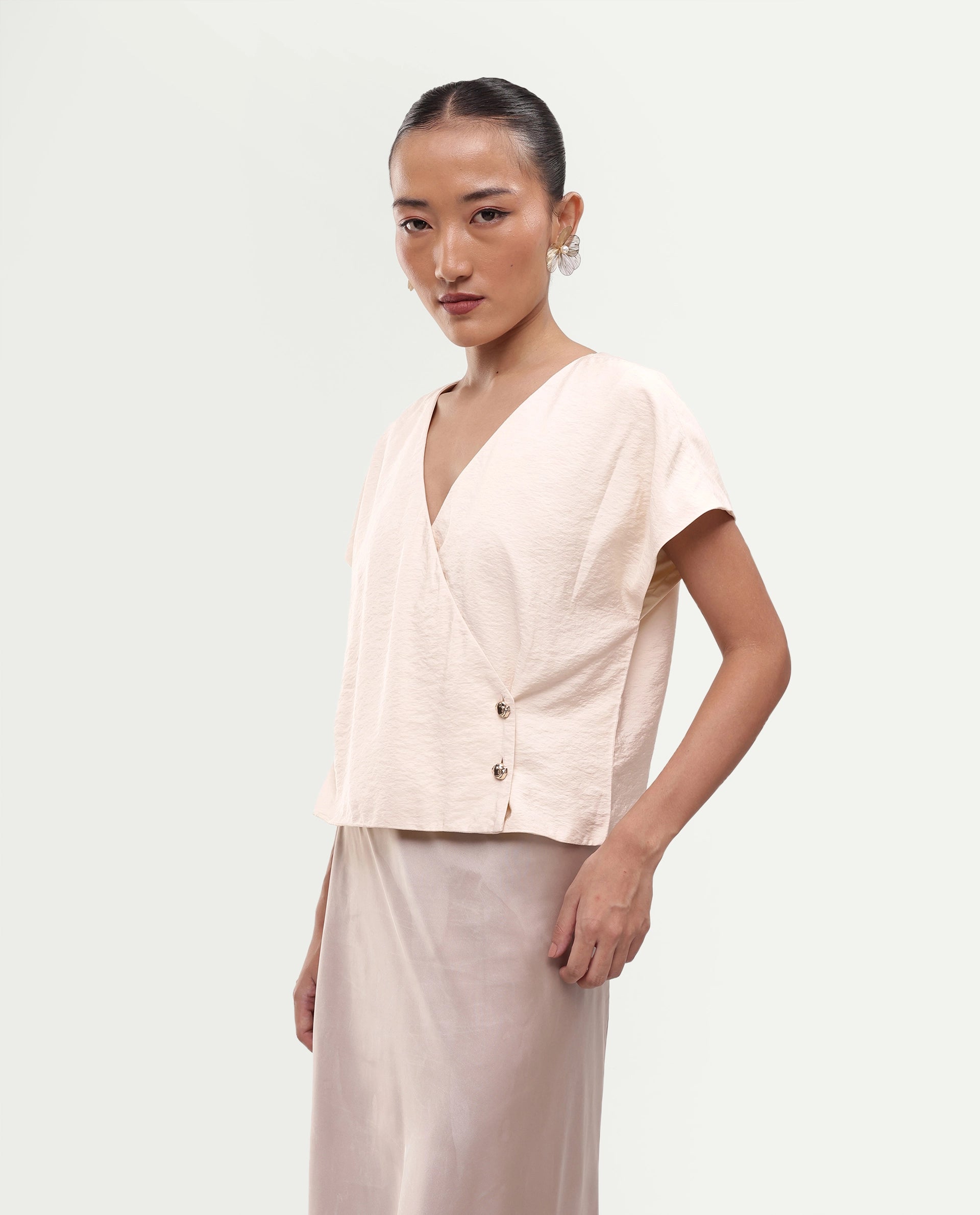 Rareism Women's Gena Beige Viscose Blend Button Regular Fit Top