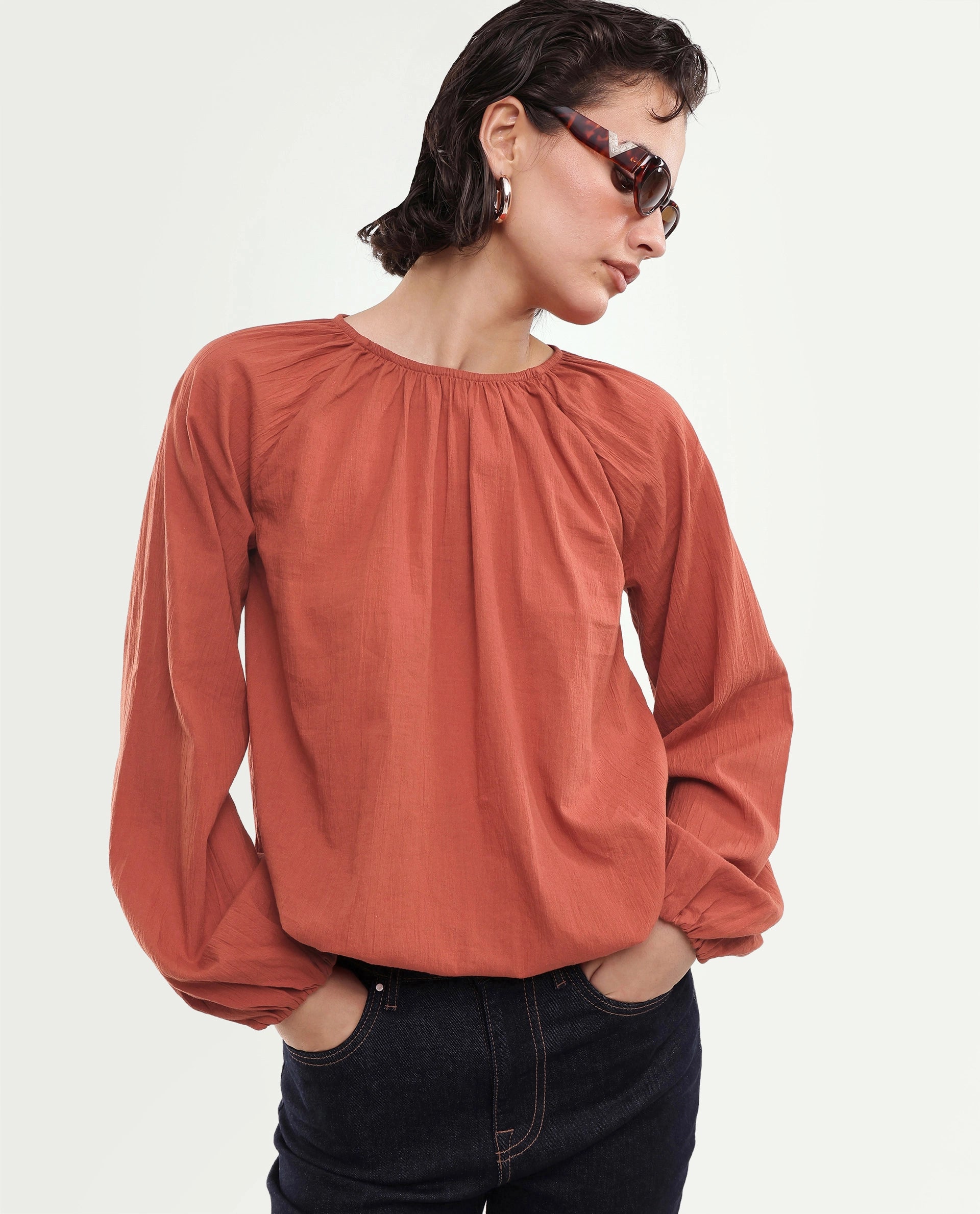 Rareism Women's Giro (Rsm) Solid Cotton Regular Long Sleeves Top