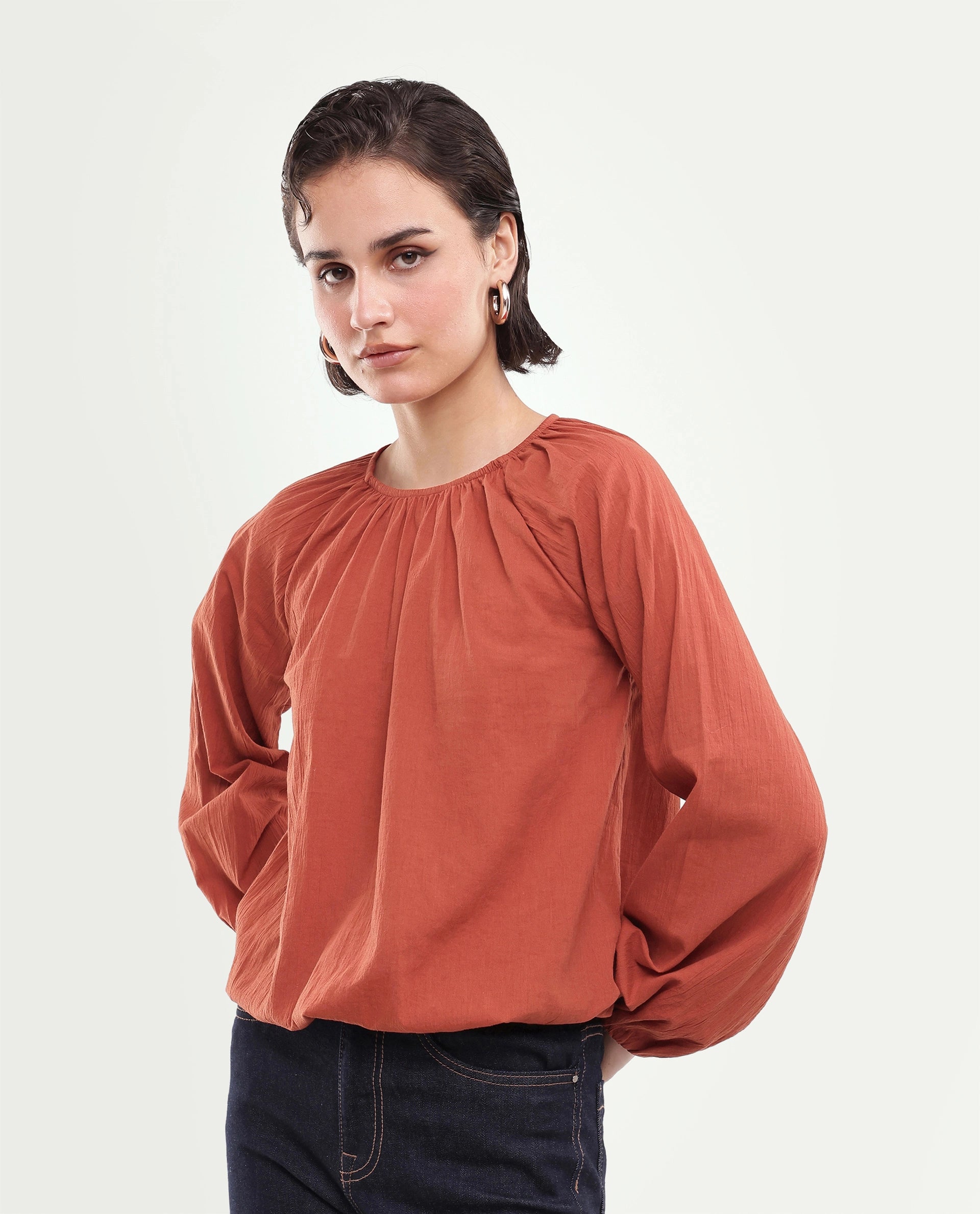 Rareism Women's Giro (Rsm) Solid Cotton Regular Long Sleeves Top