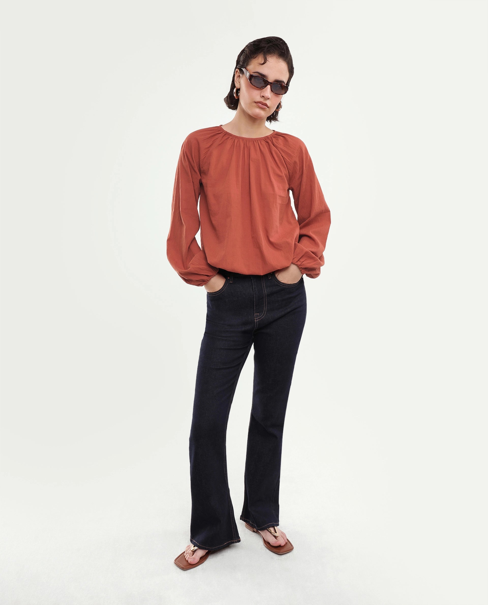 Rareism Women's Giro (Rsm) Solid Cotton Regular Long Sleeves Top