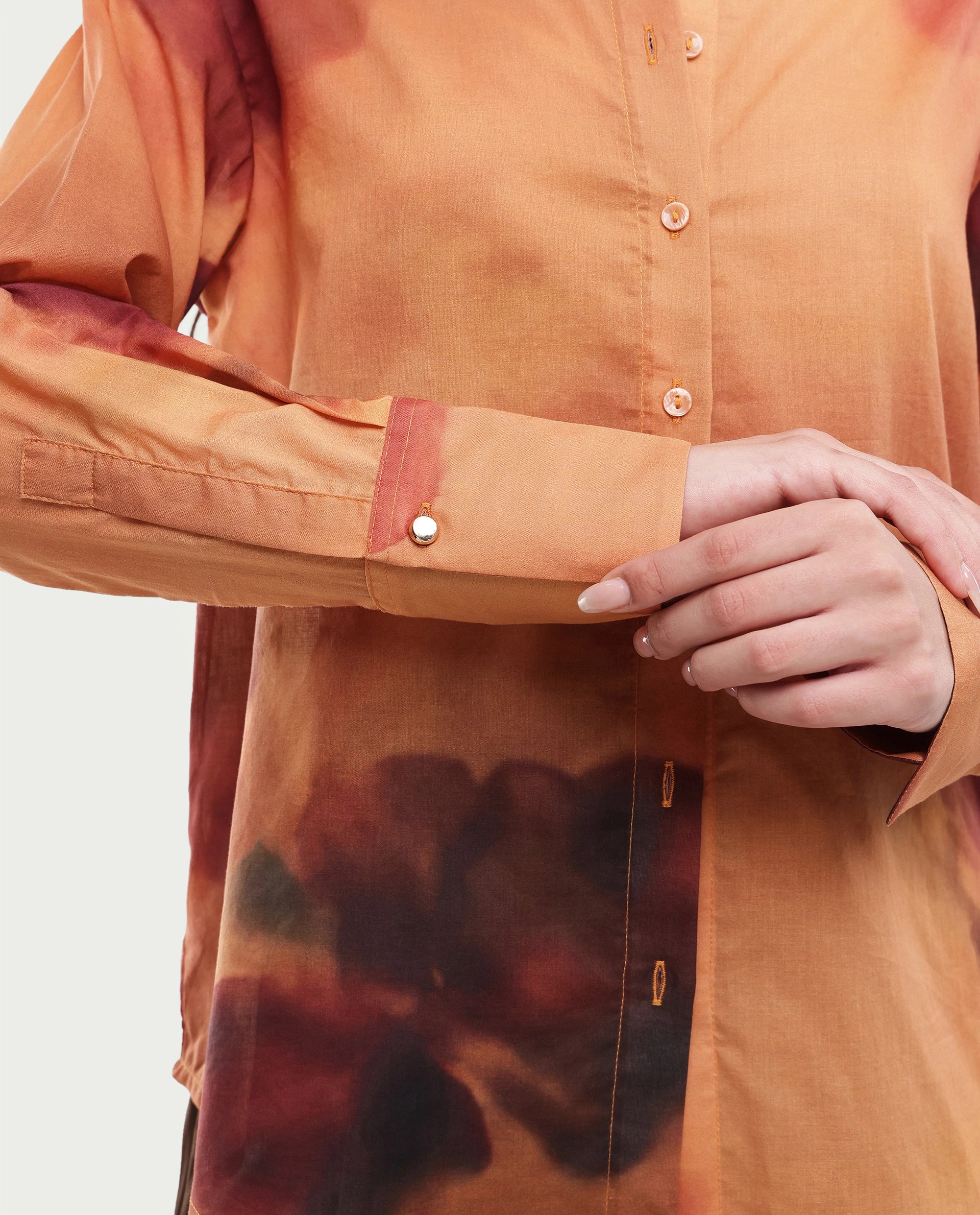 Rareism Women's Goss Rust Abstract Print Cotton Relaxed Fit Long Sleeve Shirt