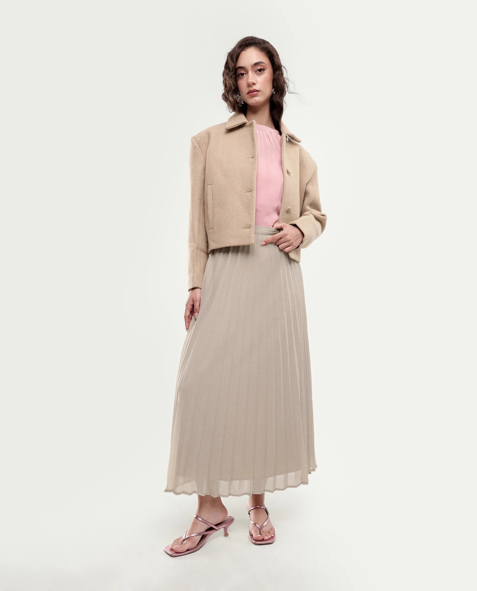 Rareism Women's Gaze (Rsm) Beige Polyester Elastic Flared Skirt
