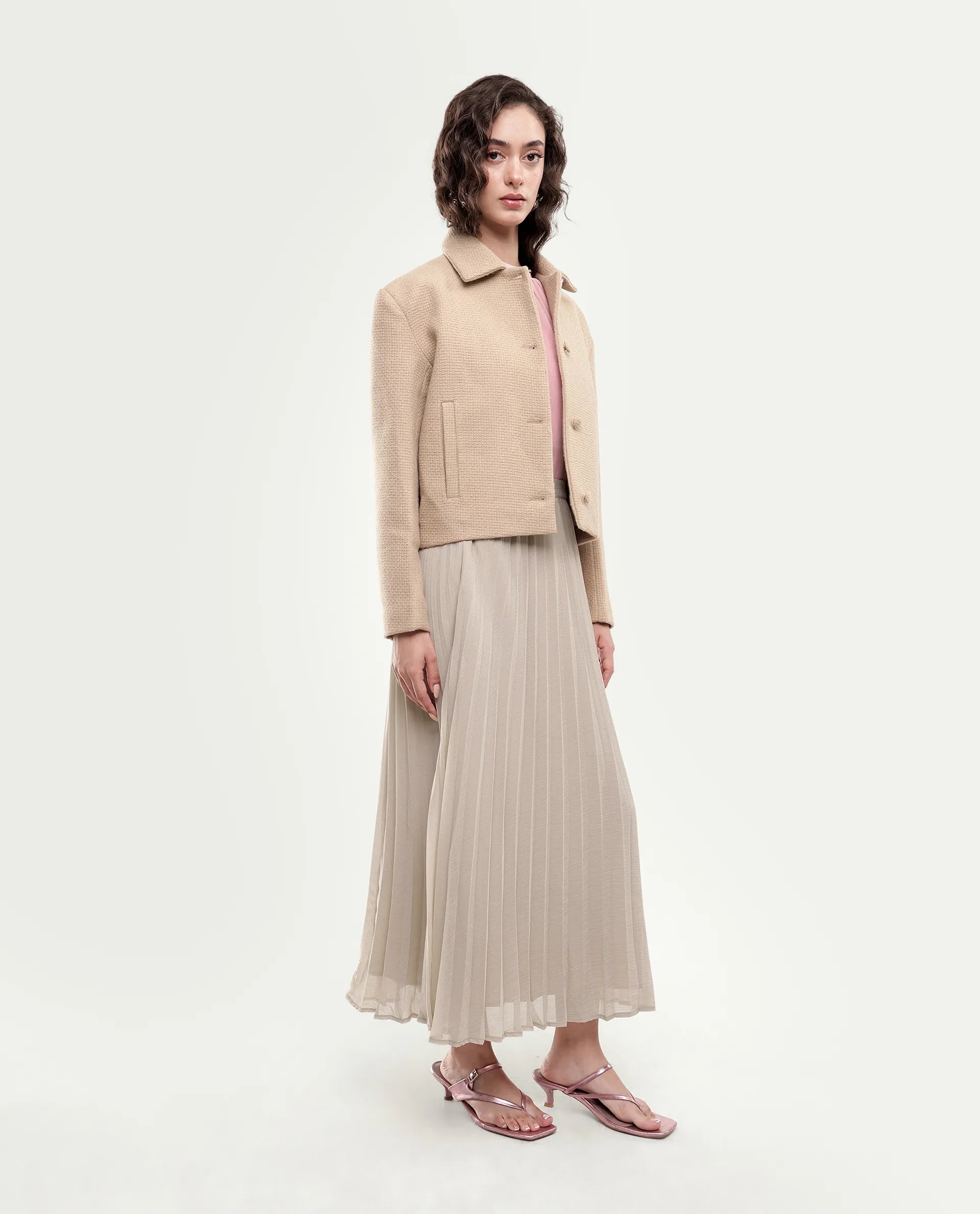 Rareism Women's Gaze (Rsm) Beige Polyester Elastic Flared Skirt