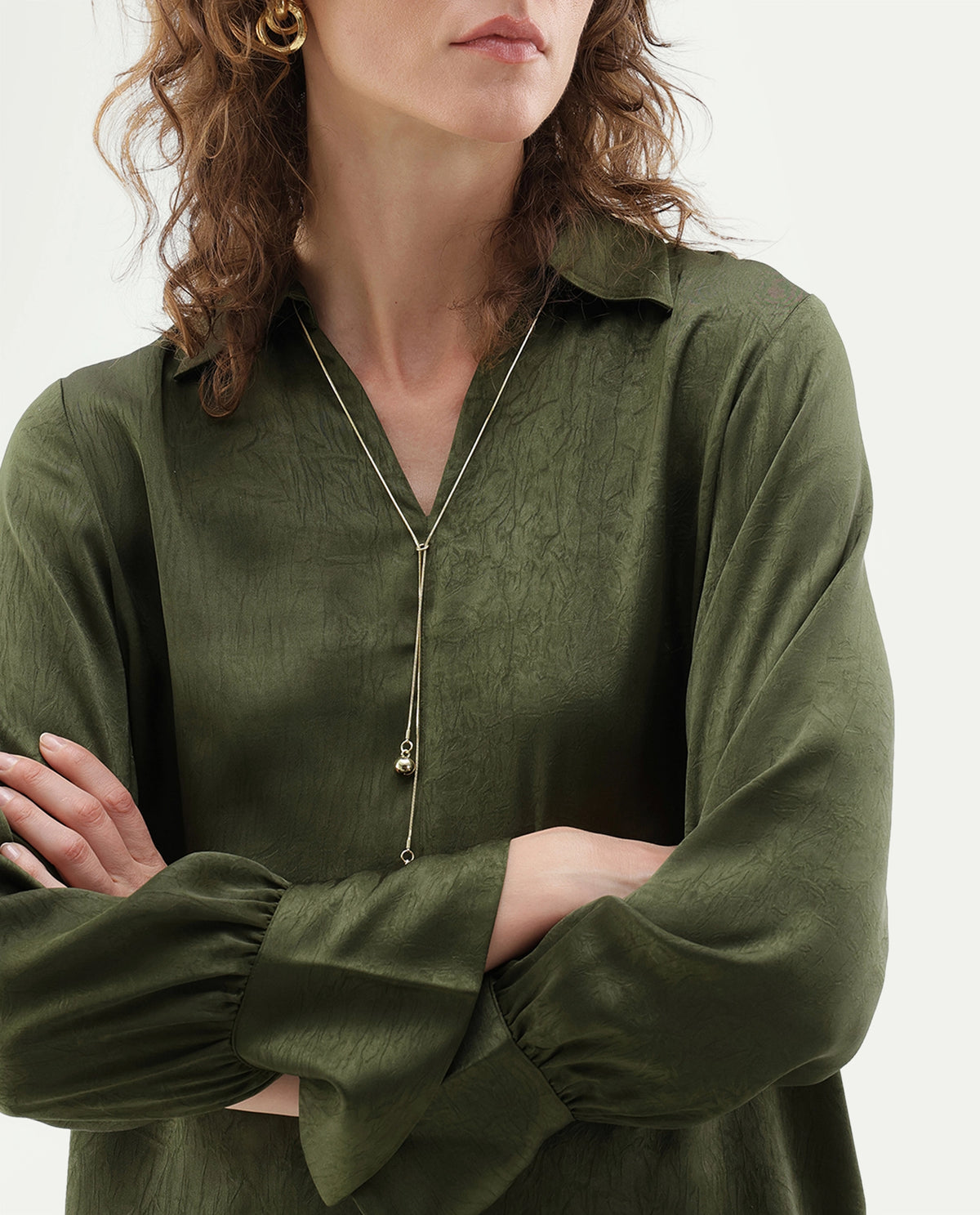 Rareism Women's Glania Dark Olive Polyester Regular Fit Top