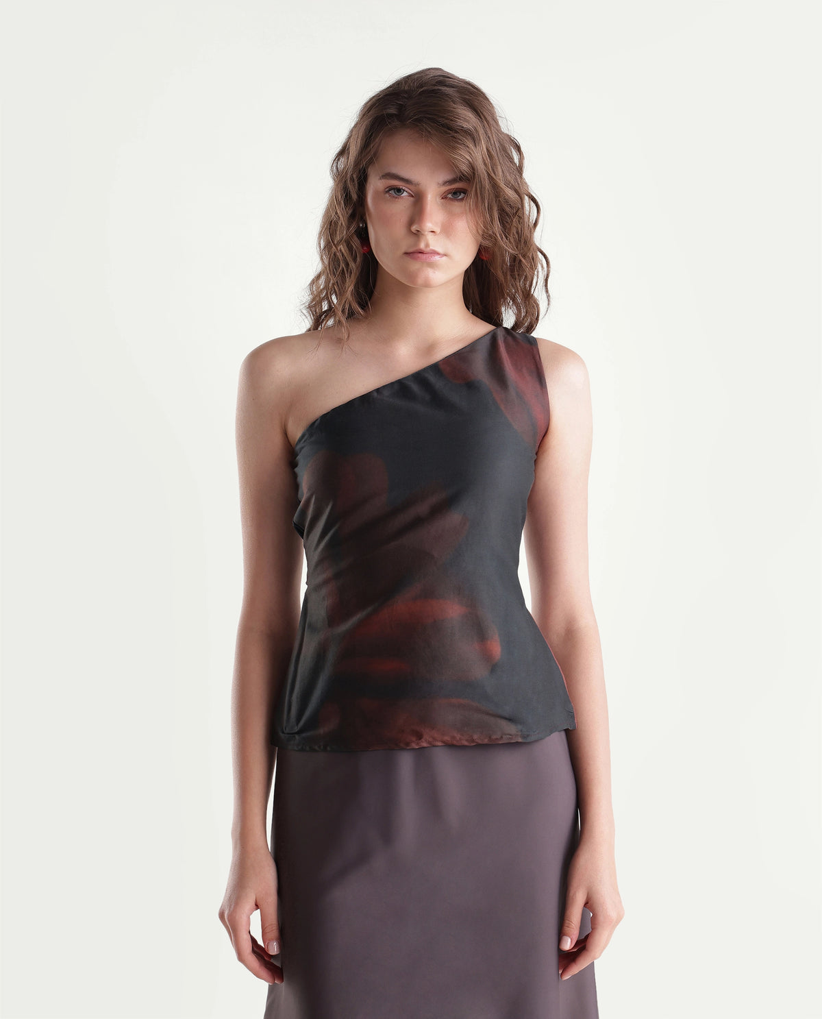 Rareism Women's Grec Brown Cotton Blend Zipper Regular Fit Floral Print Top