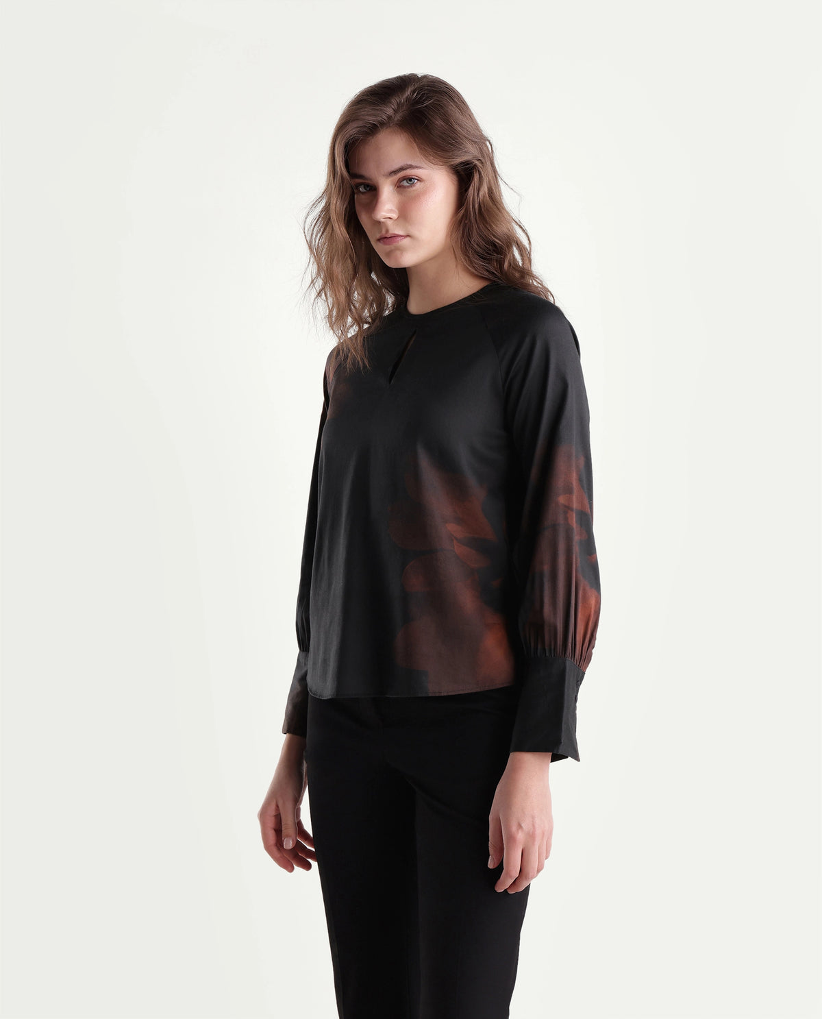 Rareism Women's Gren Brown Cotton Blend Button Regular Fit Floral Print Top