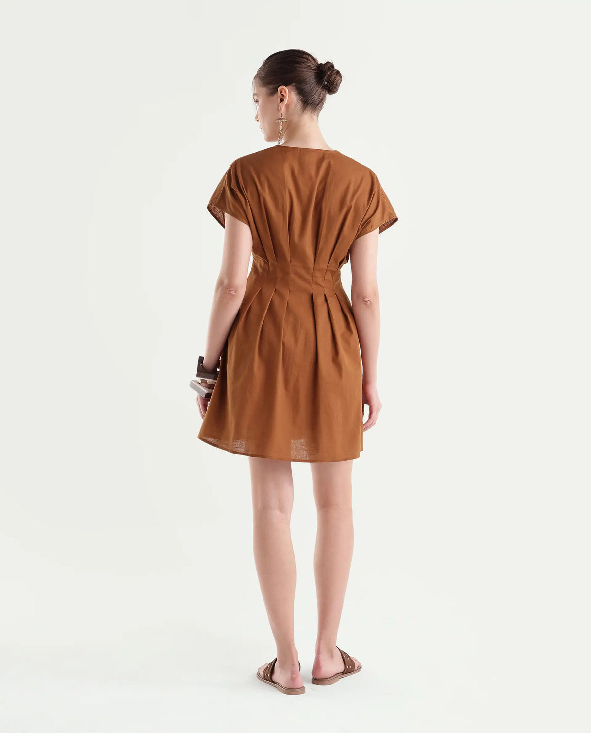 Rareism Women's Finny Dark Mustard Cotton Button A-Line Dress