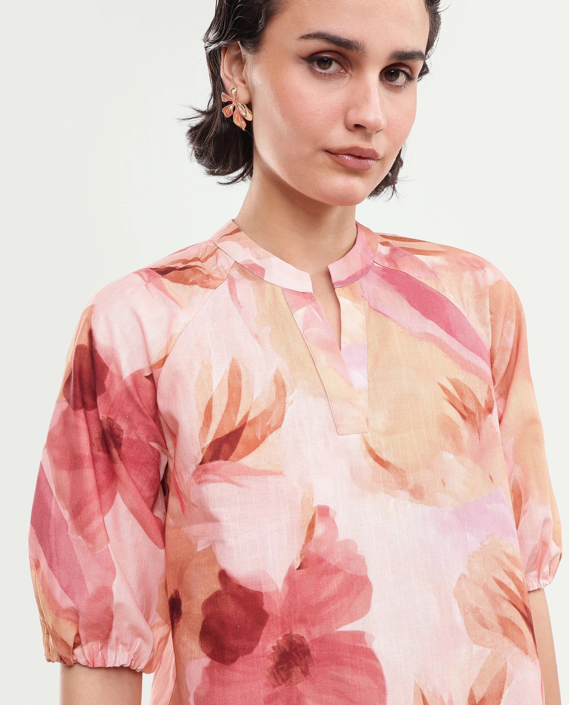 Rareism Women's Fulus Multi Floral Cotton Regular Short Sleeves Top