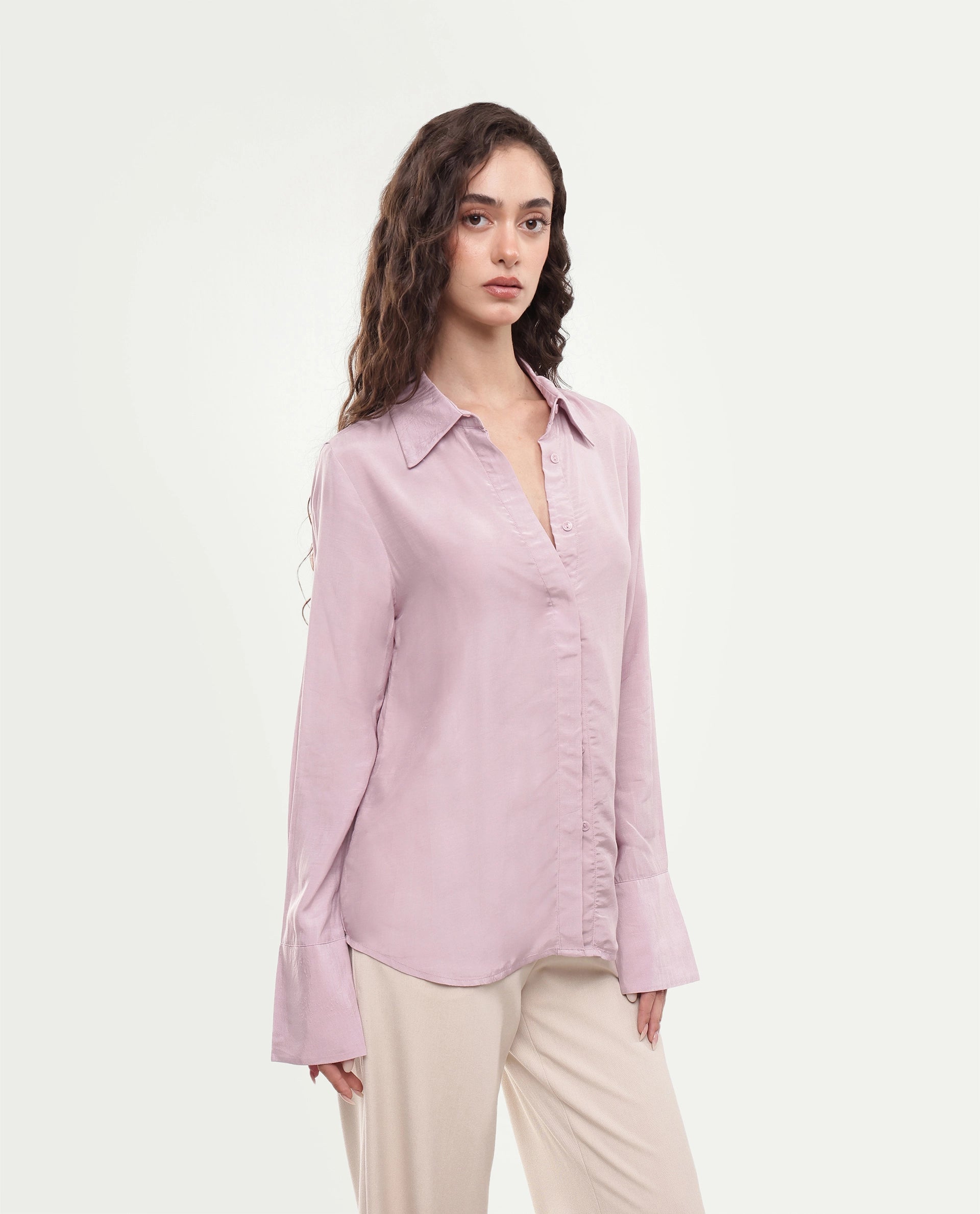 Rareism Women's Irena Dusky Pink Viscose Blend Button Regular Fit Shirt