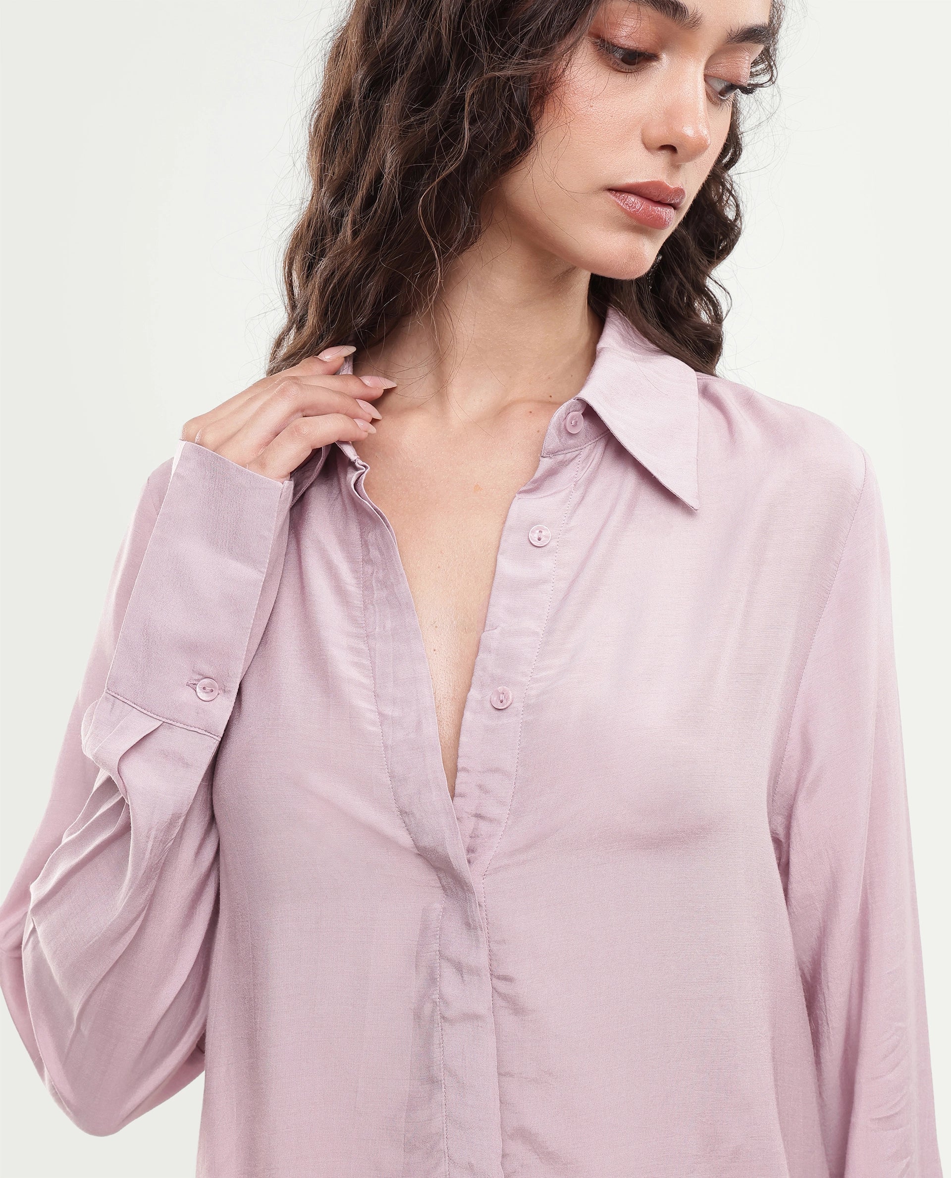 Rareism Women's Irena Dusky Pink Viscose Blend Button Regular Fit Shirt