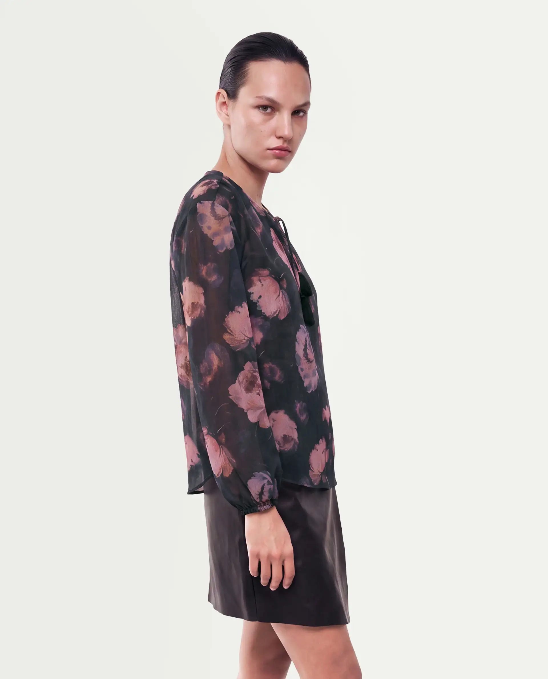 Rareism Women's Ivani Black Polyester Tie-Up Regular Fit Floral Print Top