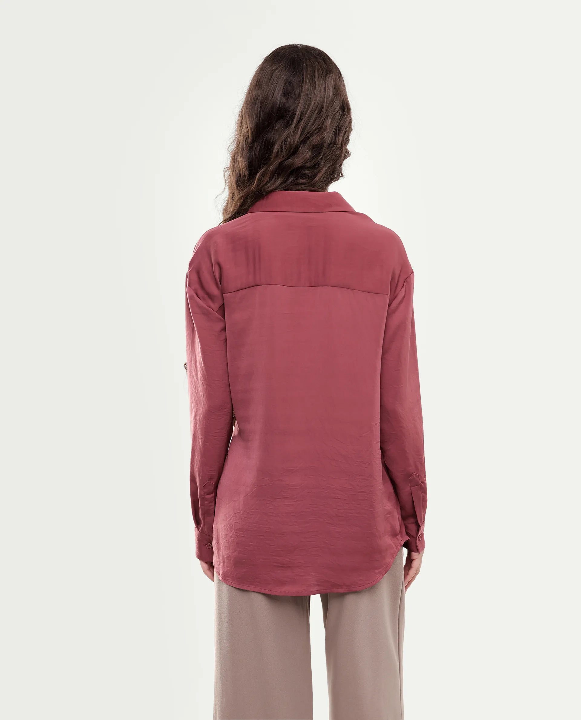 Rareism Women's Ilara Dusky Pink Polyester Button Relaxed Fit Shirt