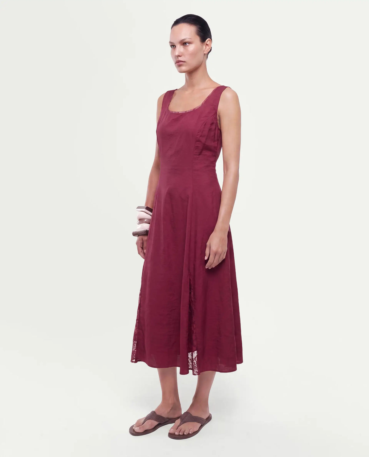 Rareism Women's Fench Dark Red Viscose Blend Zipper Fit And Flare Dress