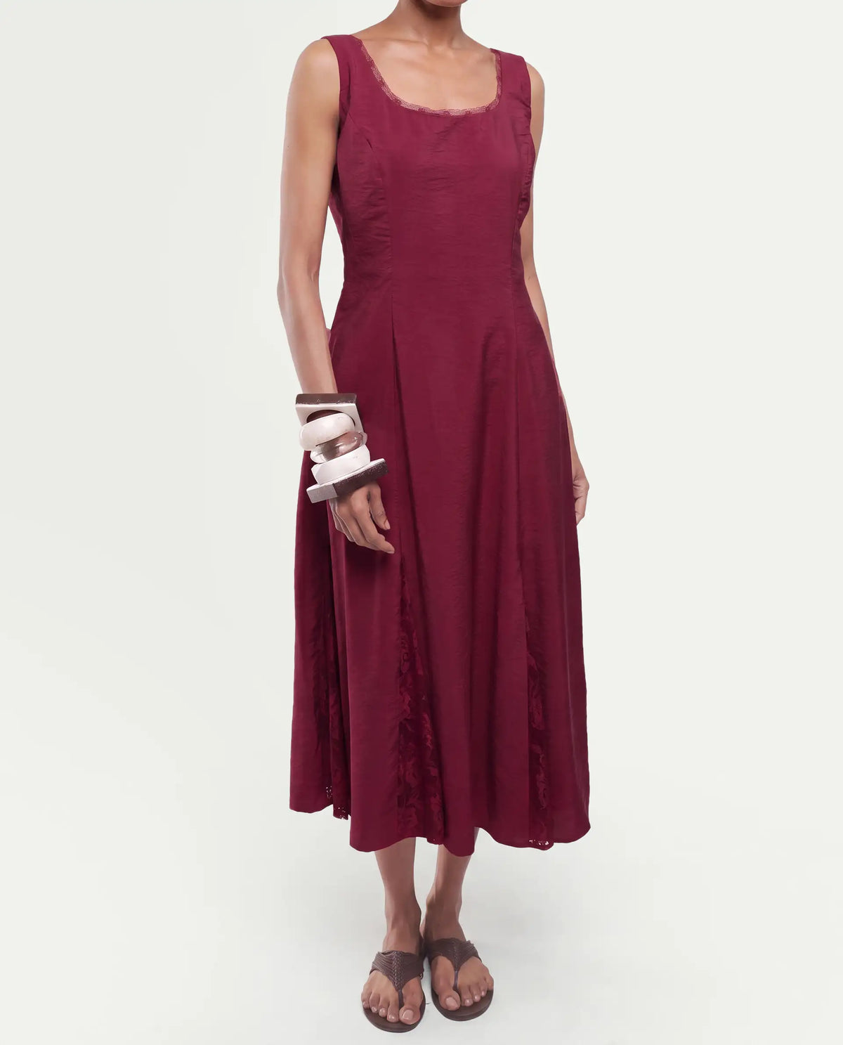 Rareism Women's Fench Dark Red Viscose Blend Zipper Fit And Flare Dress