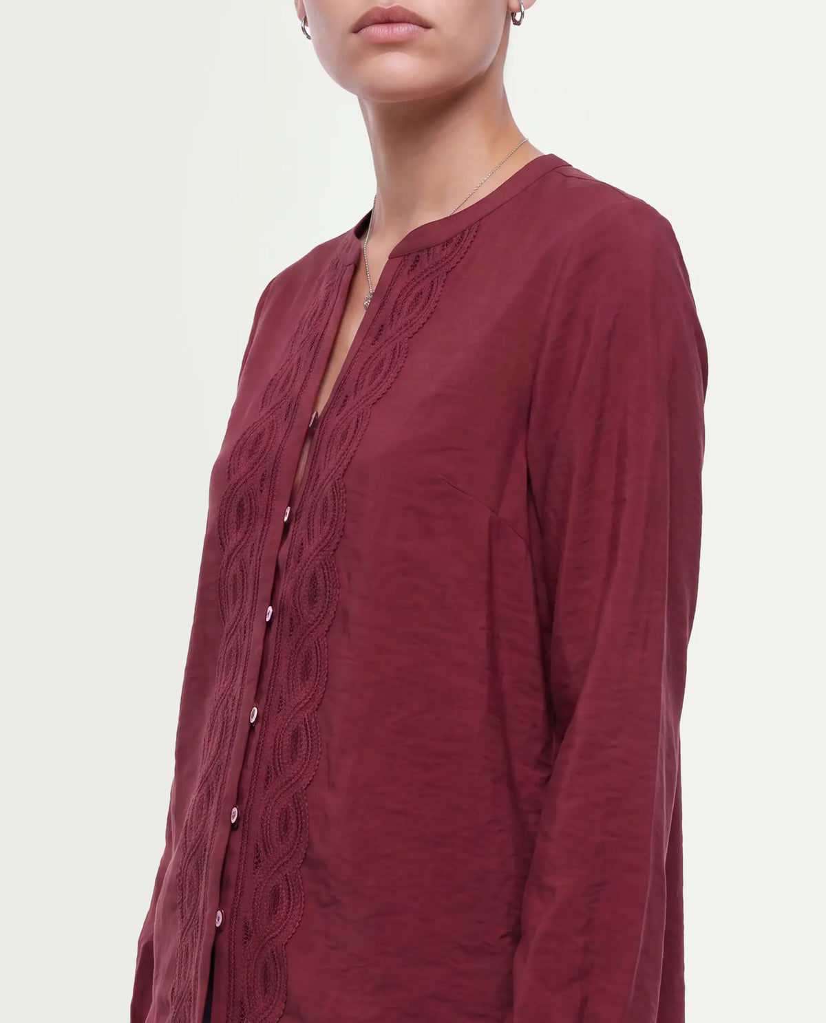 Rareism Women's Fenchy Dark Red Viscose Blend Button Regular Fit Top