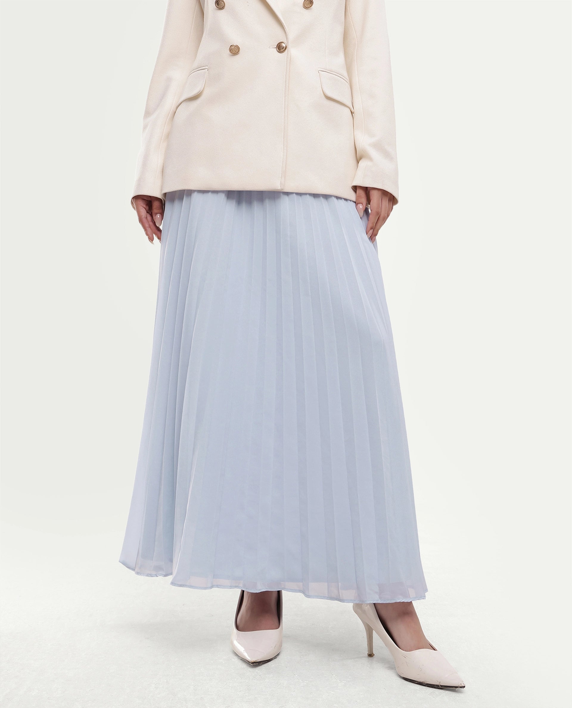Rareism Women's Foski Pastel Blue Polyester Pull-On Pleated Skirt