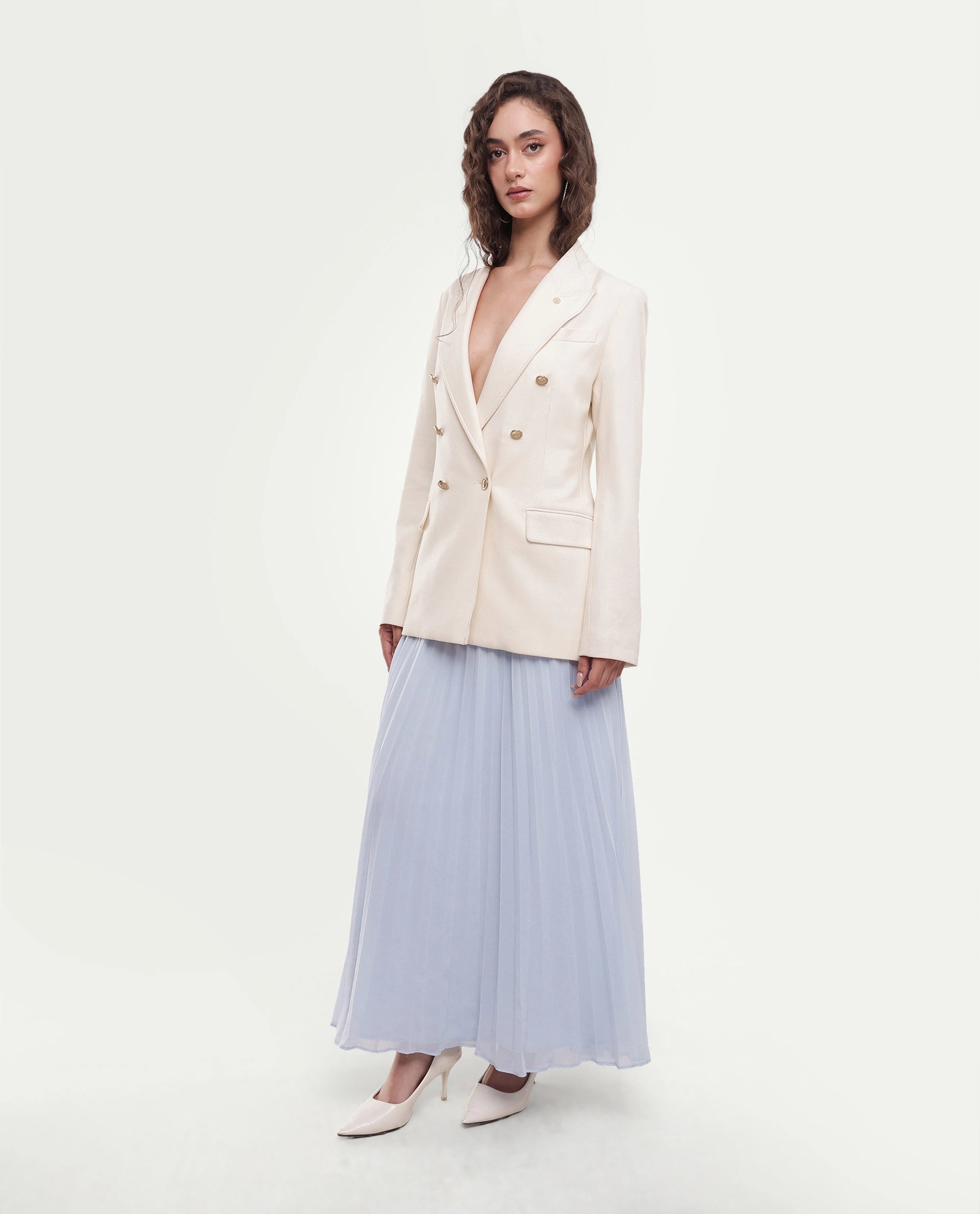 Rareism Women's Foski Pastel Blue Polyester Pull-On Pleated Skirt