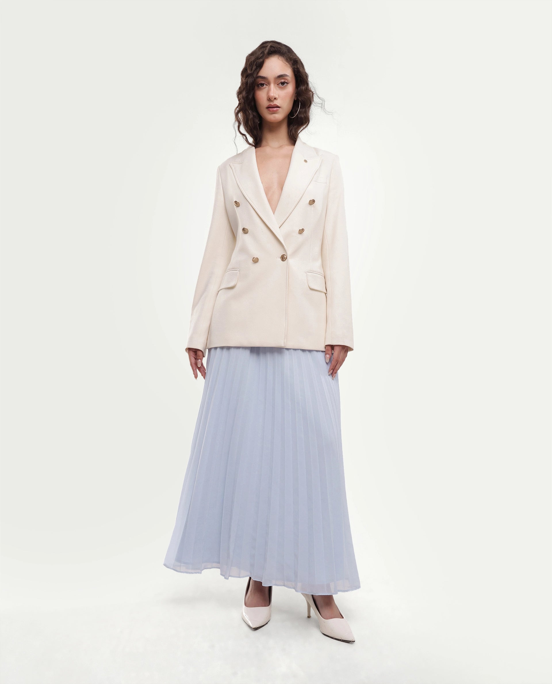 Rareism Women's Foski Pastel Blue Polyester Pull-On Pleated Skirt