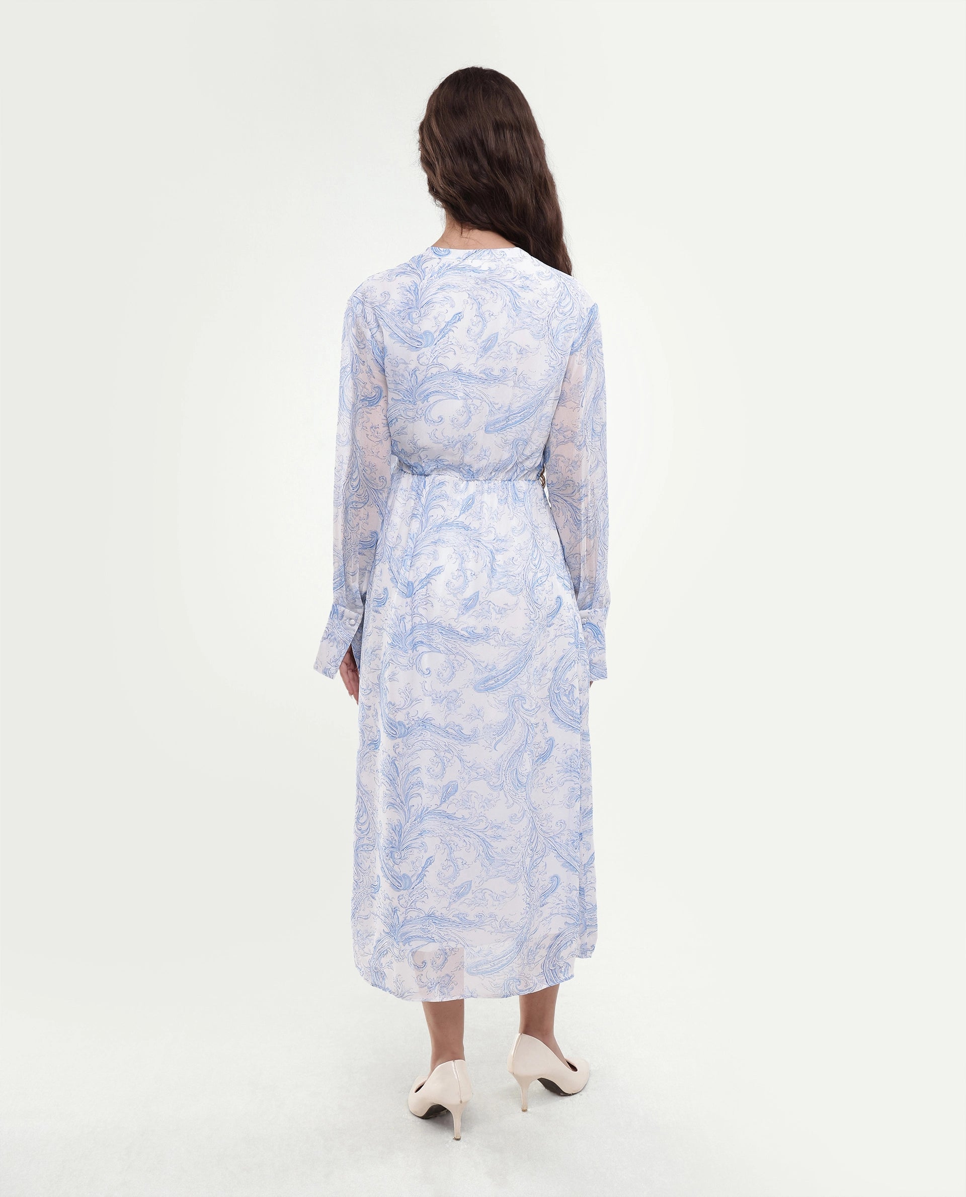 Rareism Women's Flipy Light Blue Viscose Tie-Up Wrap Paisley Print Dress