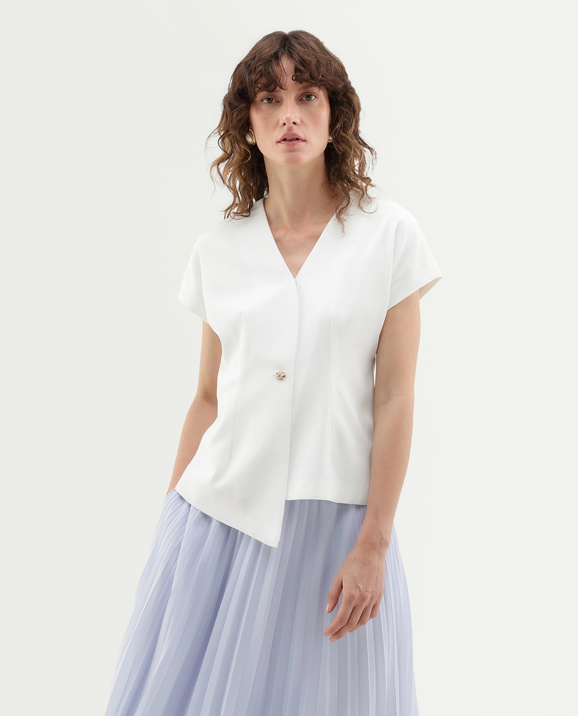 Rareism Women's Yates Off White Polyester Button Regular Fit Top