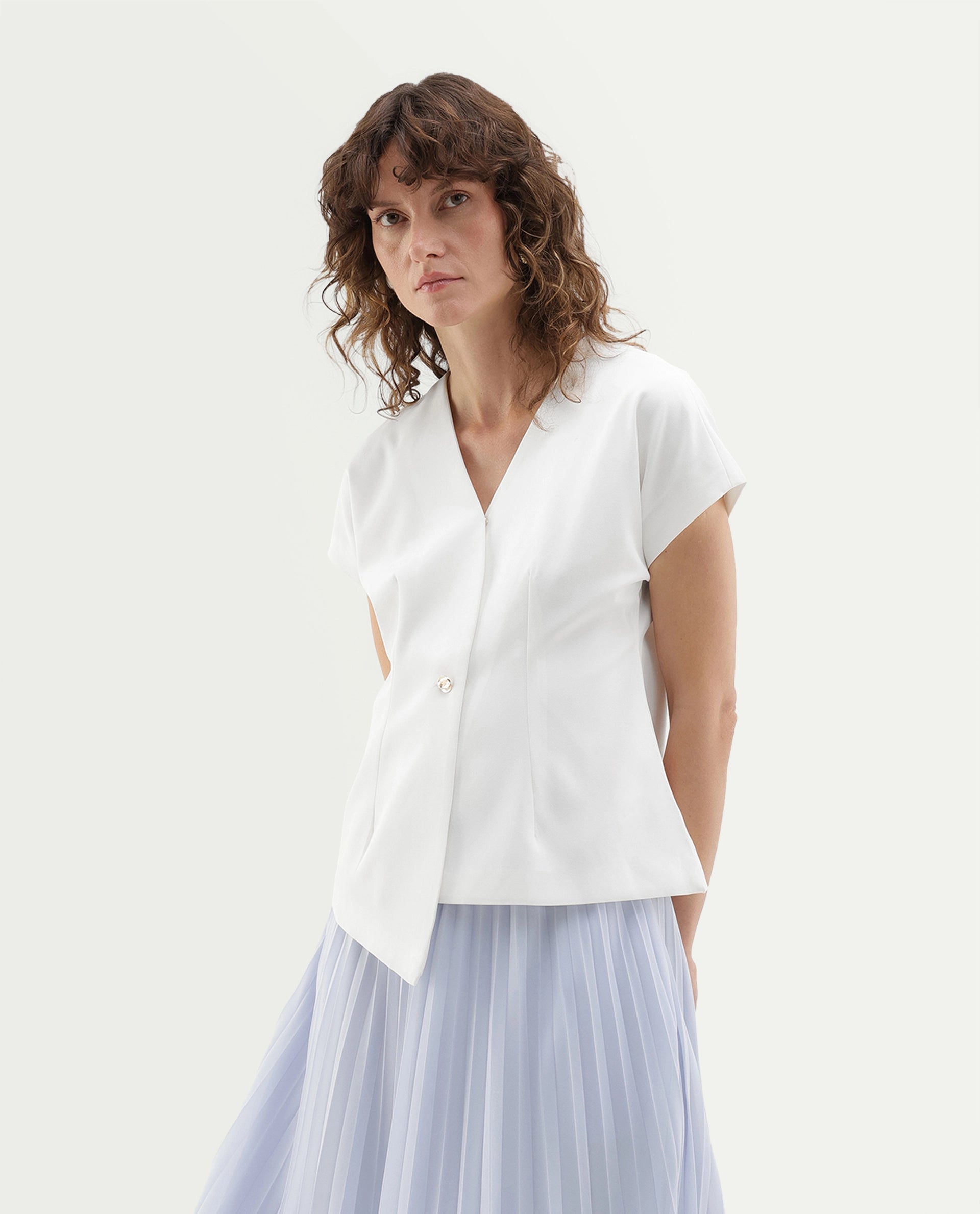 Rareism Women's Yates Off White Polyester Button Regular Fit Top