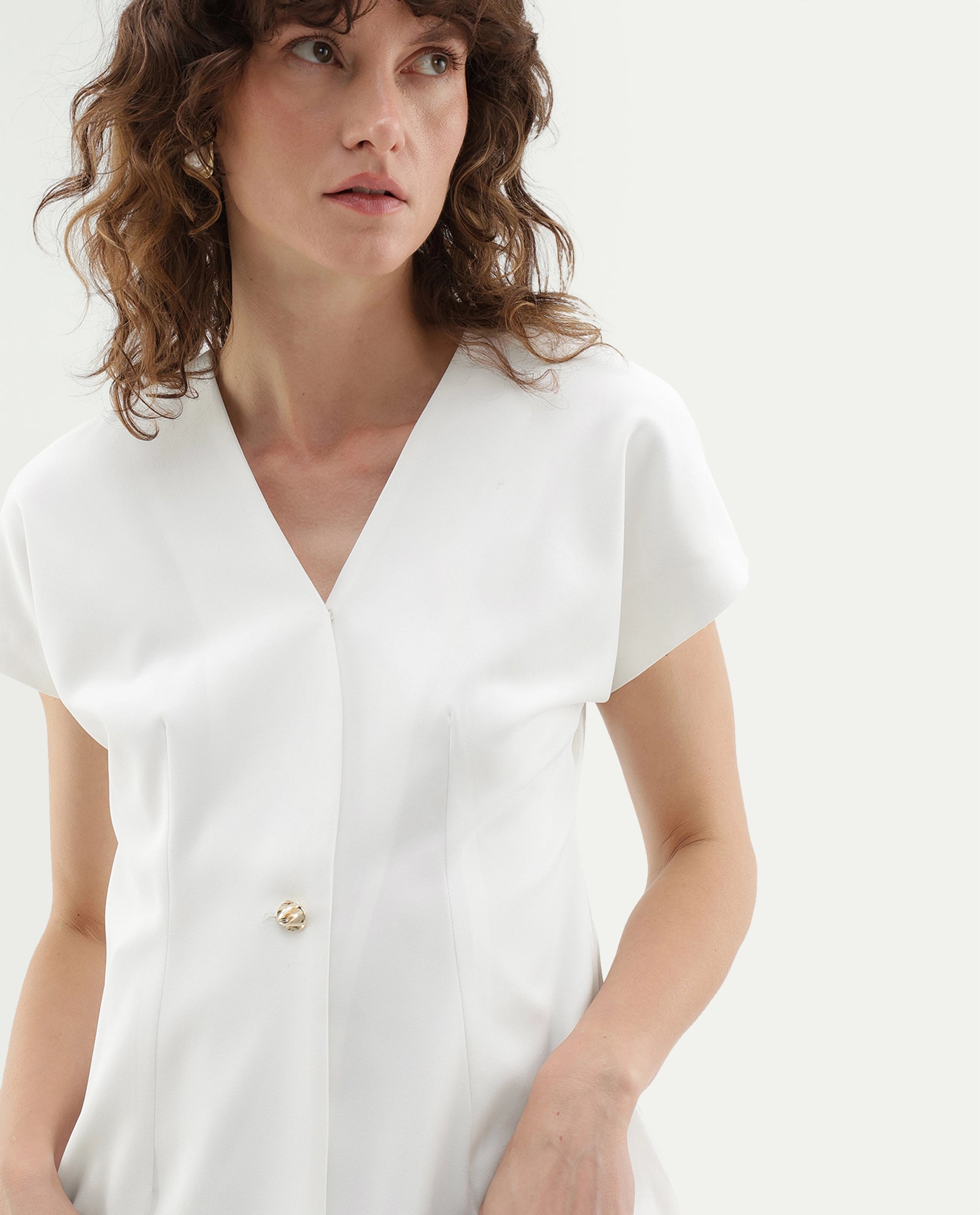 Rareism Women's Yates Off White Polyester Button Regular Fit Top