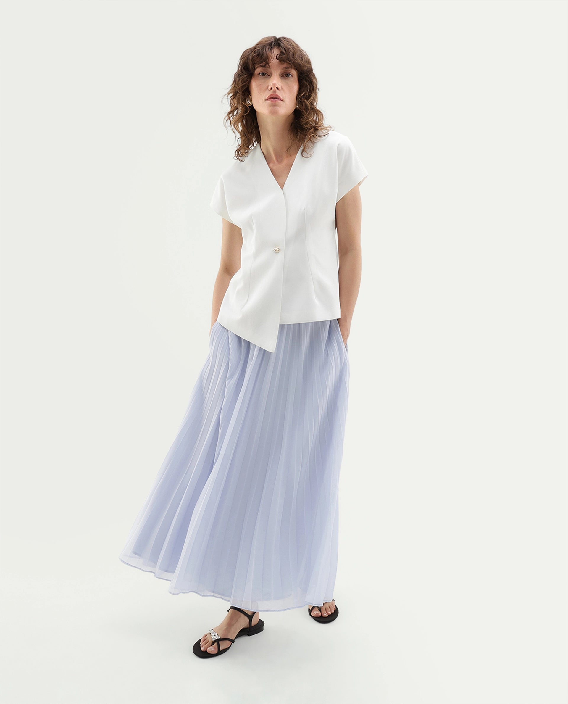 Rareism Women's Yates Off White Polyester Button Regular Fit Top