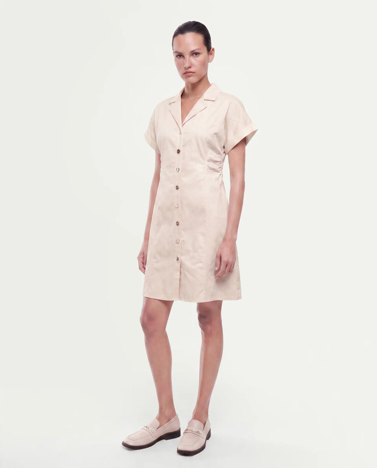 Rareism Women's Inara Beige Cotton Button Fitted Dress