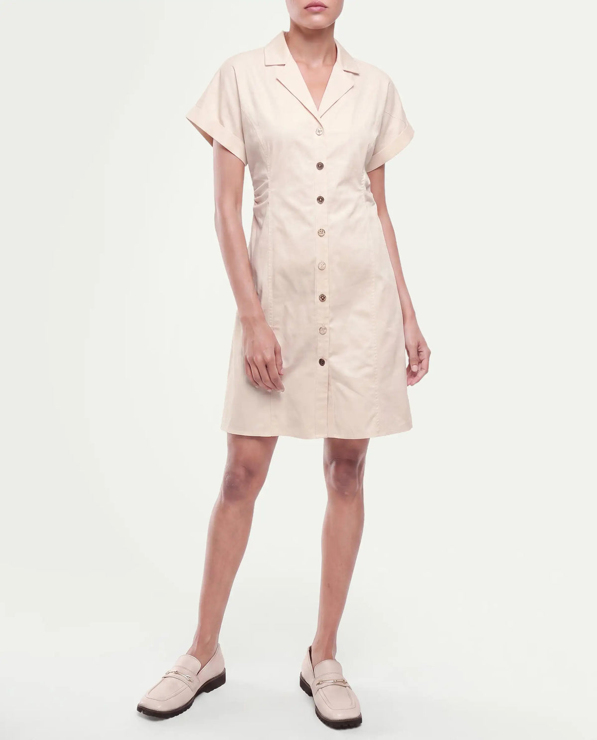 Rareism Women's Inara Beige Cotton Button Fitted Dress