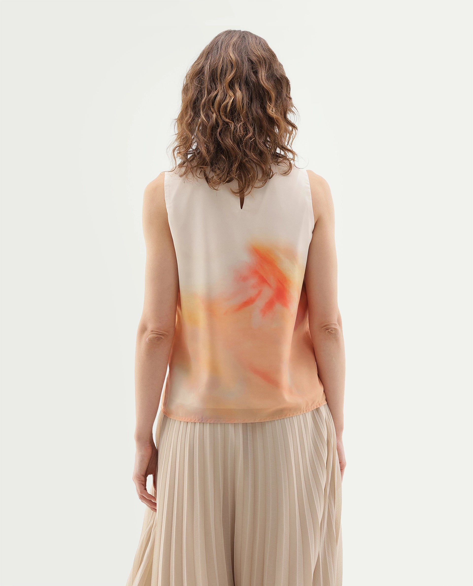 Rareism Women's Inezim Beige Polyester Pull-On Regular Fit Abstract Print Top