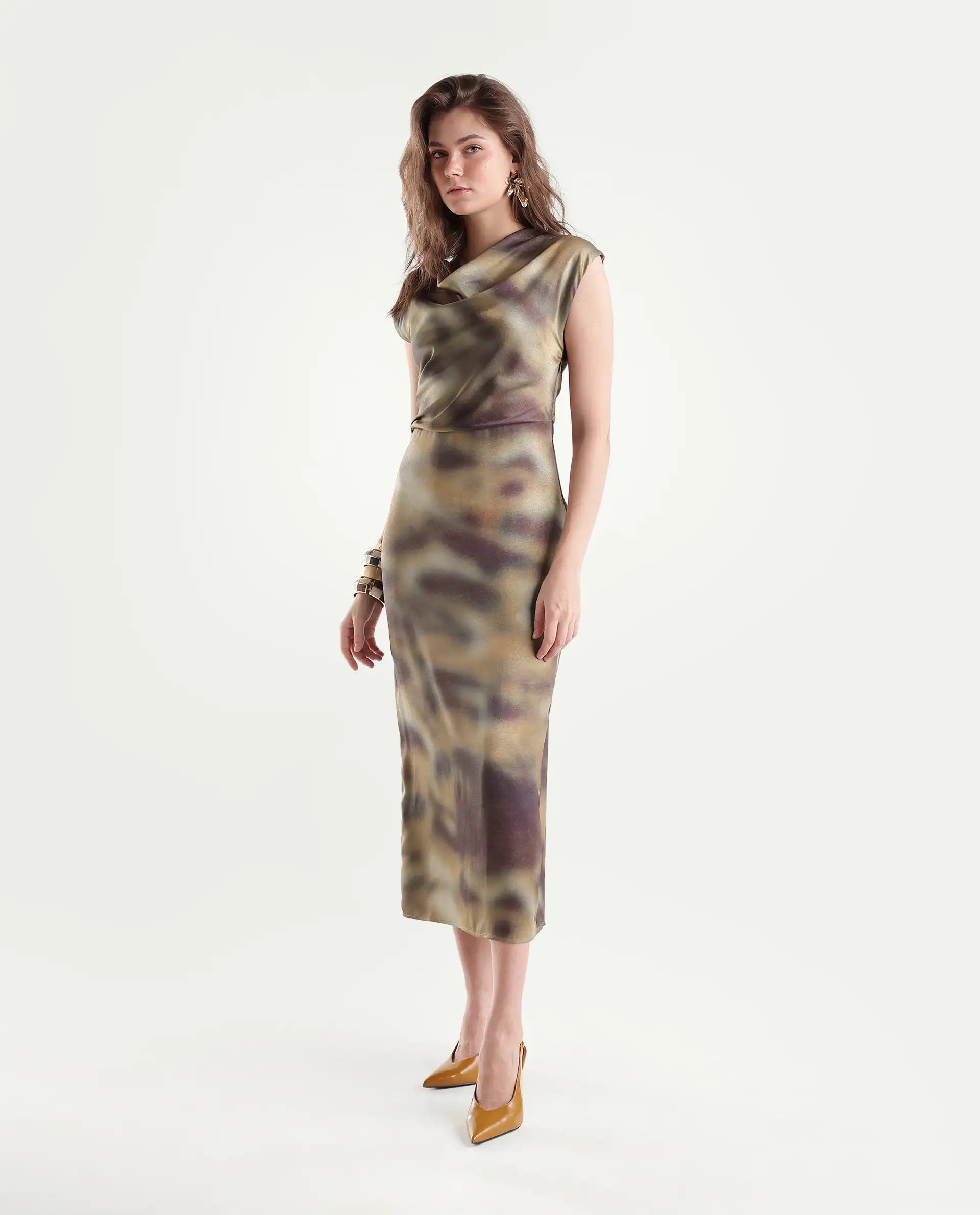 Rareism Women's Imera Multi Polyester Zipper Sheath Abstract Print Dress