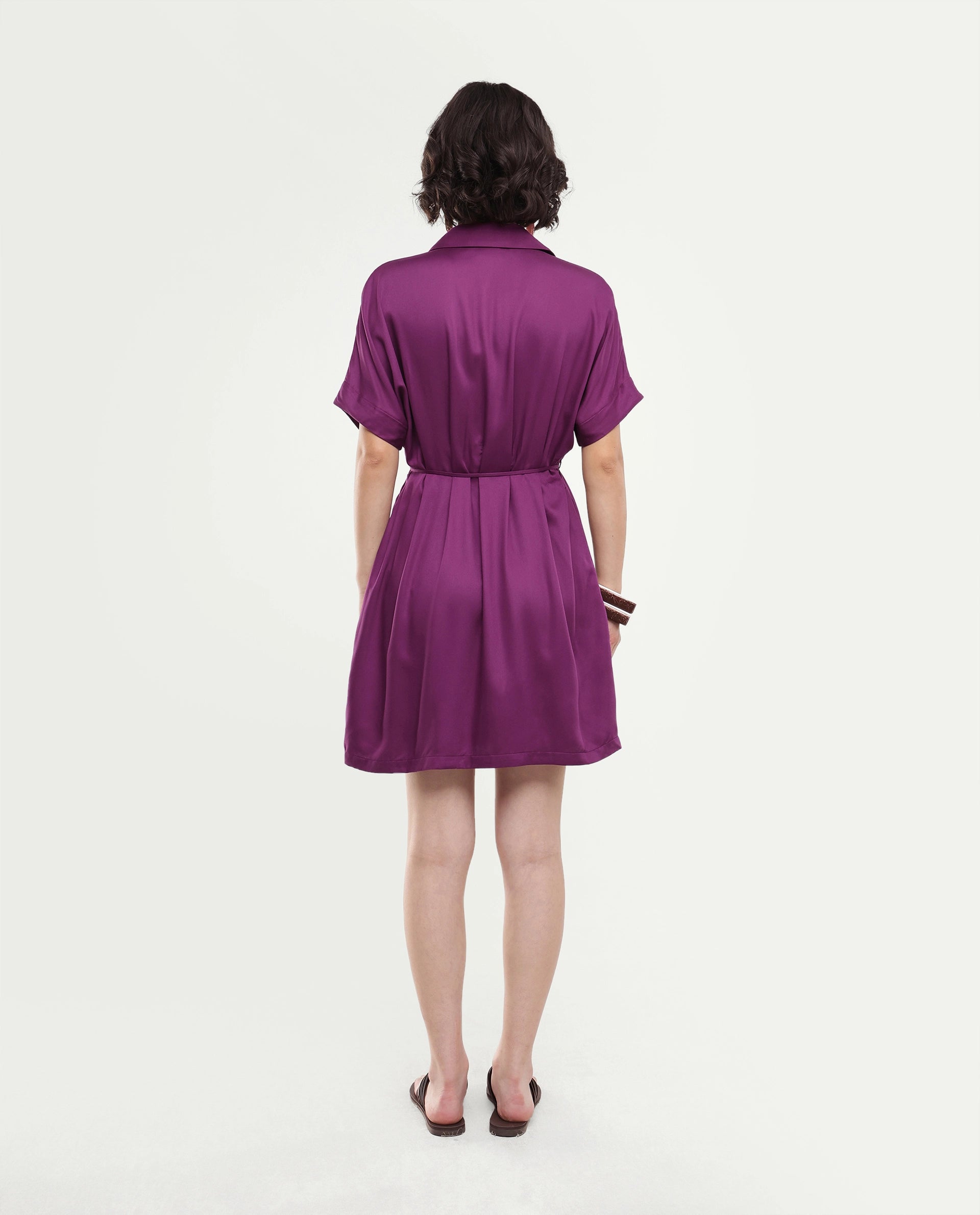 Rareism Women's Izalin Purple Viscose Button Relaxed Fit Dress