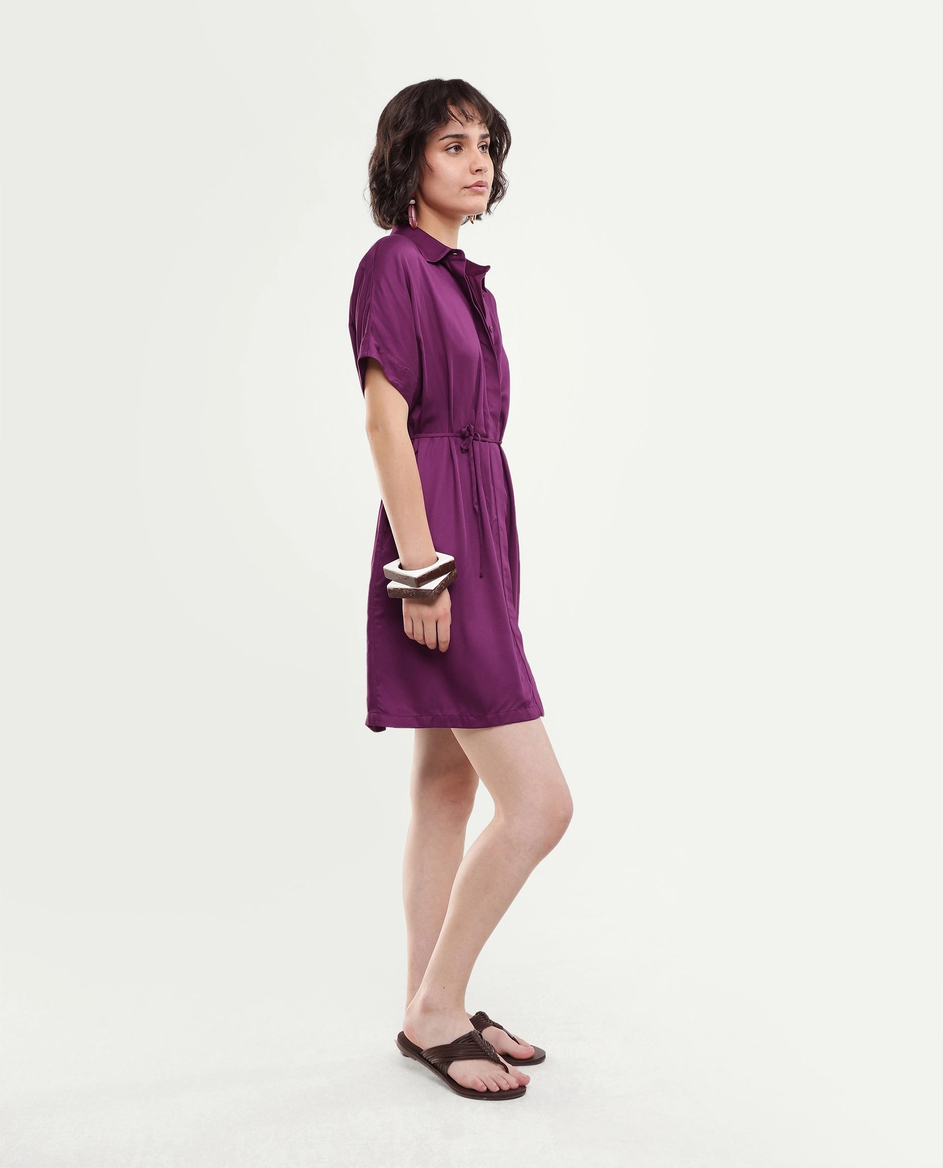 Rareism Women's Izalin Purple Viscose Button Relaxed Fit Dress