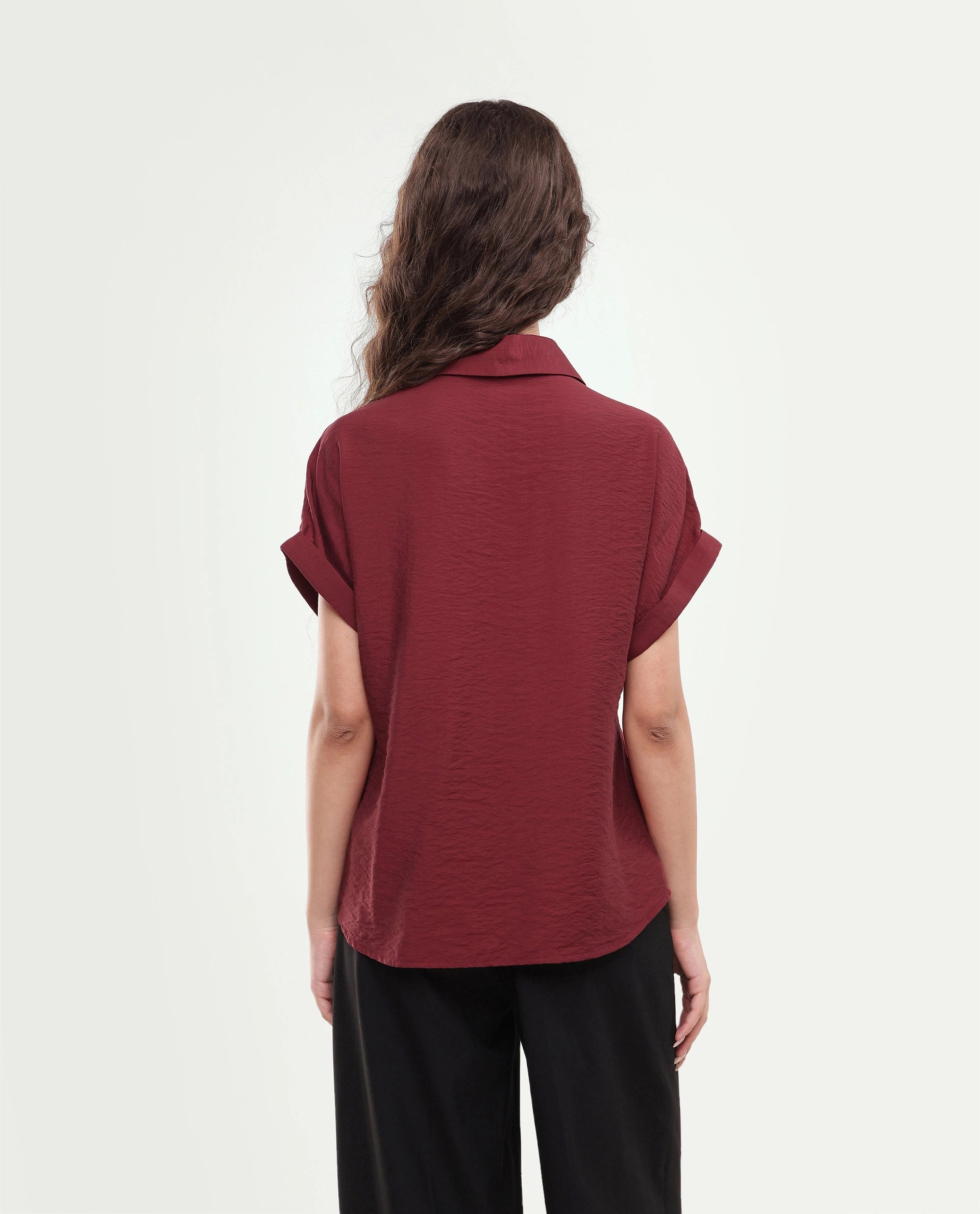 Rareism Women's Suko Dark Red Viscose Blend Button Regular Fit Shirt