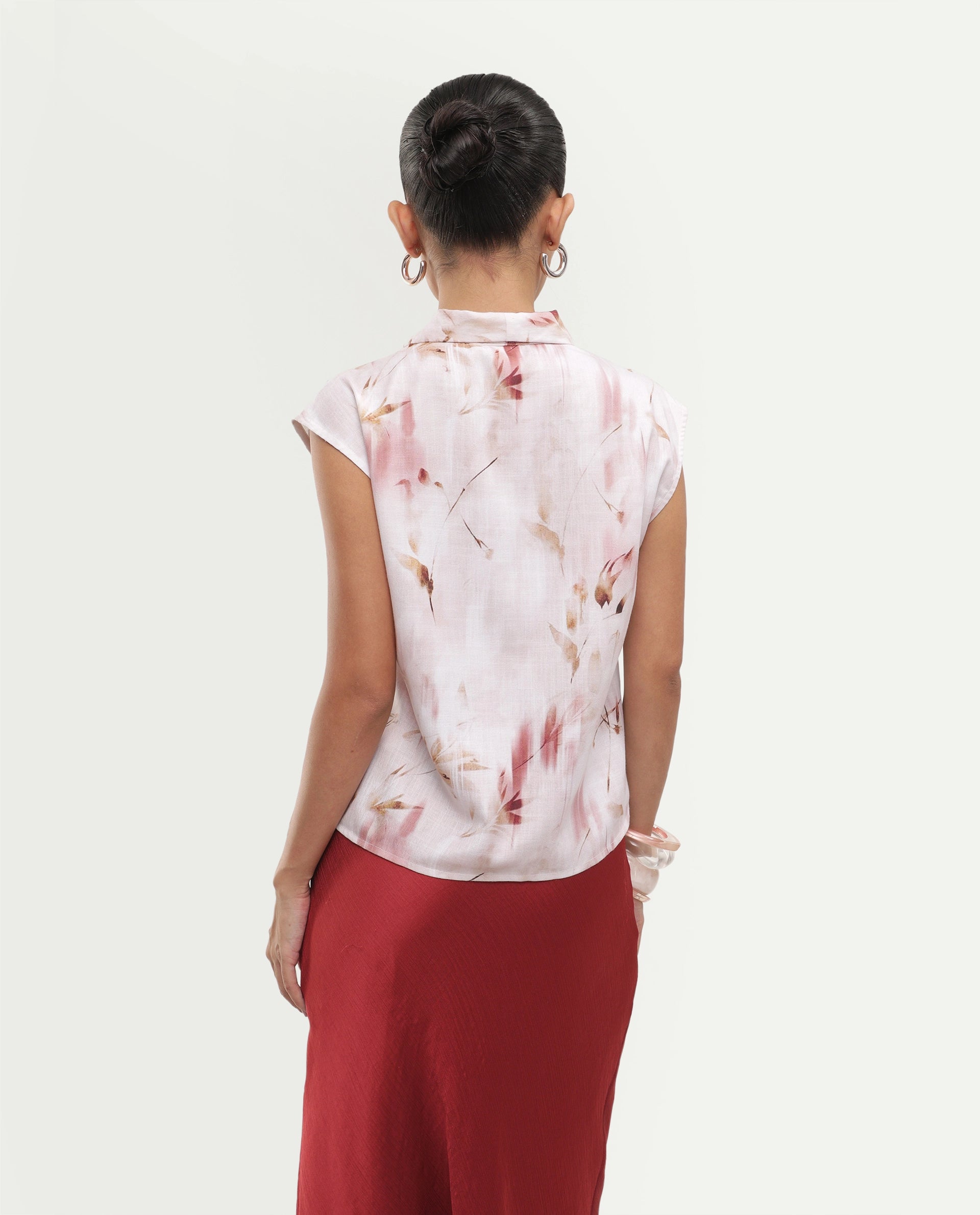 Rareism Women's Sync Beige Polyester Pull-On Regular Fit Abstract Print Top