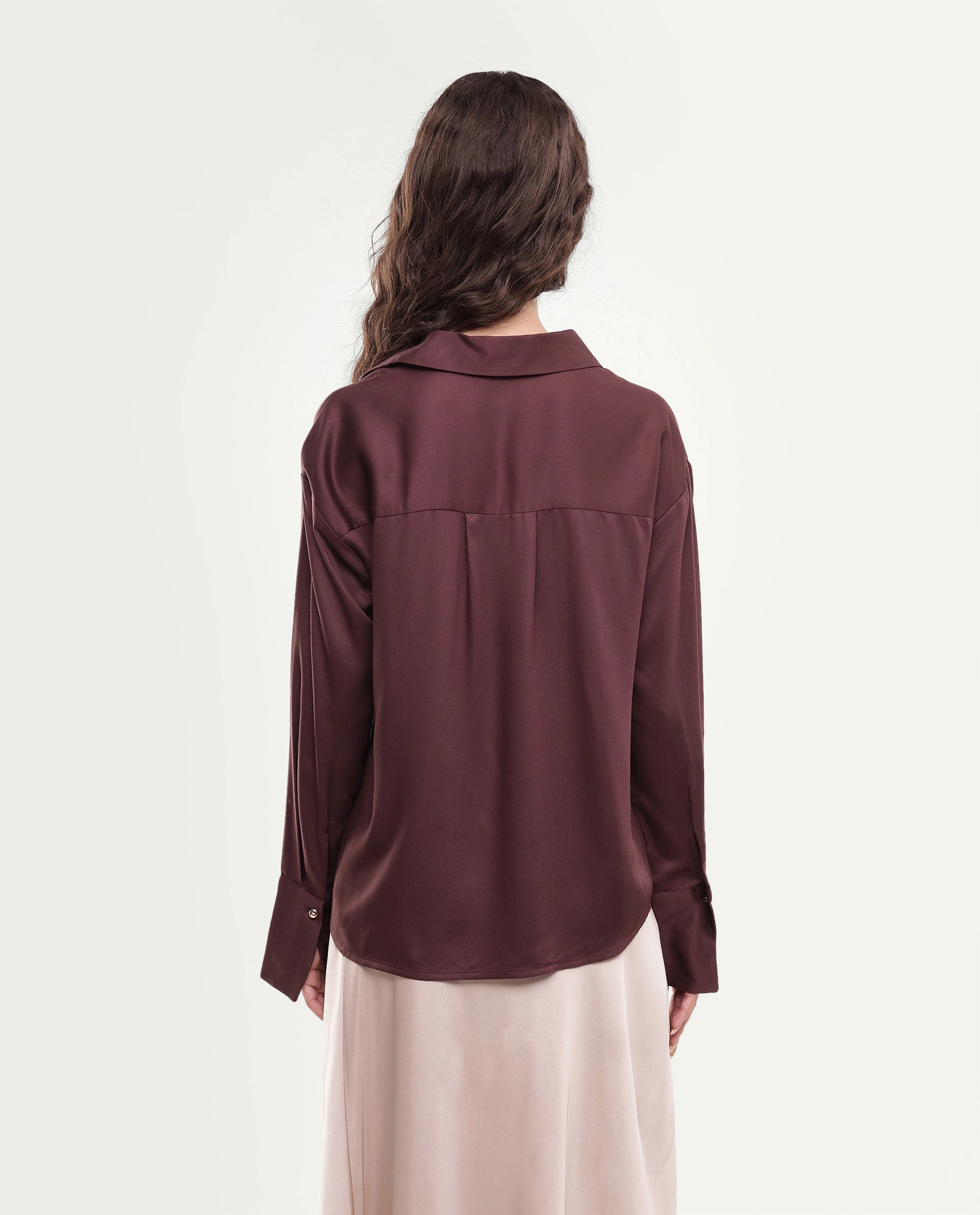 Rareism Women's Yorlen Brown Plain Viscose Regular Long Sleeves Shirt