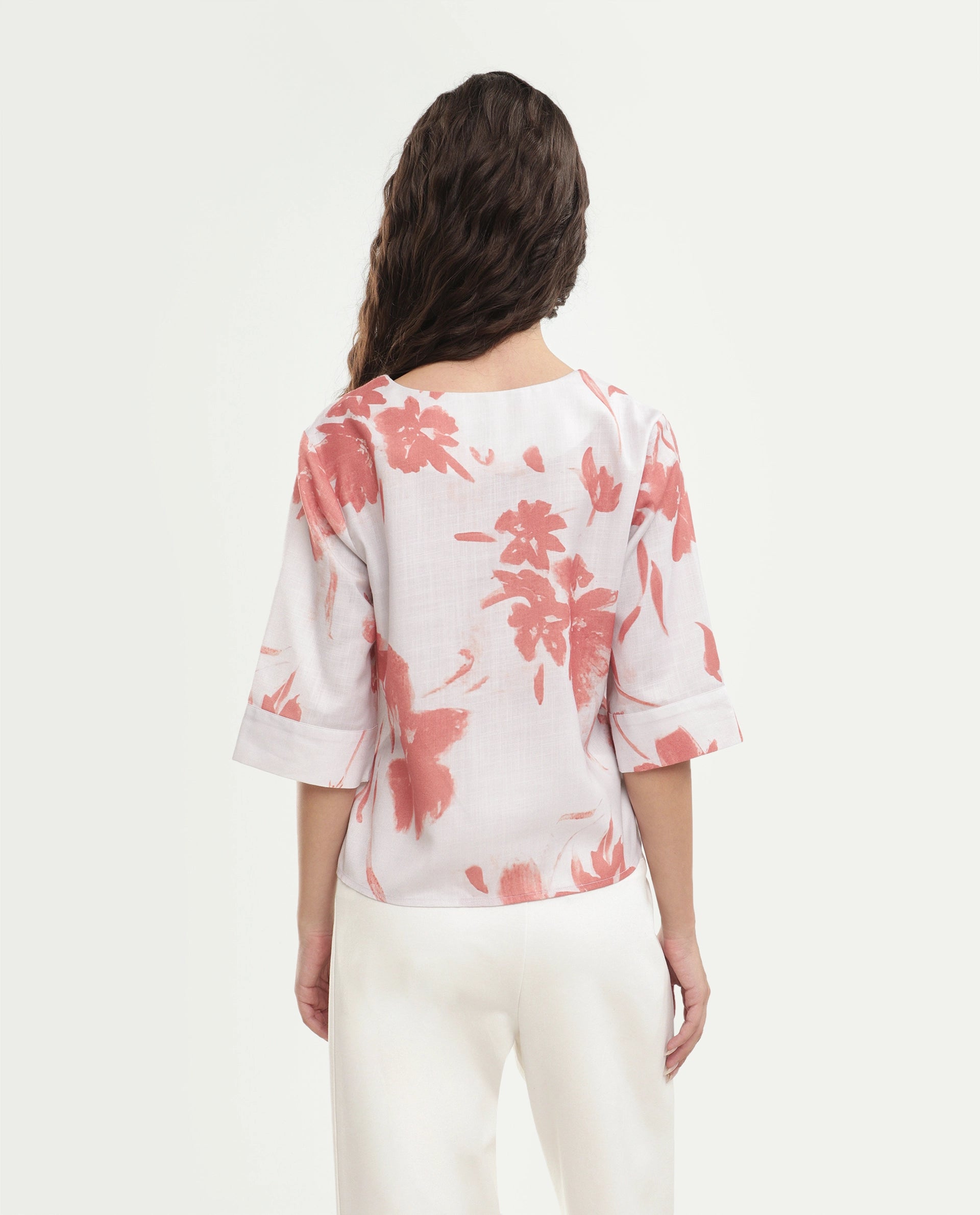 Rareism Women's Slana Beige Polyester Button Regular Fit Floral Print Top