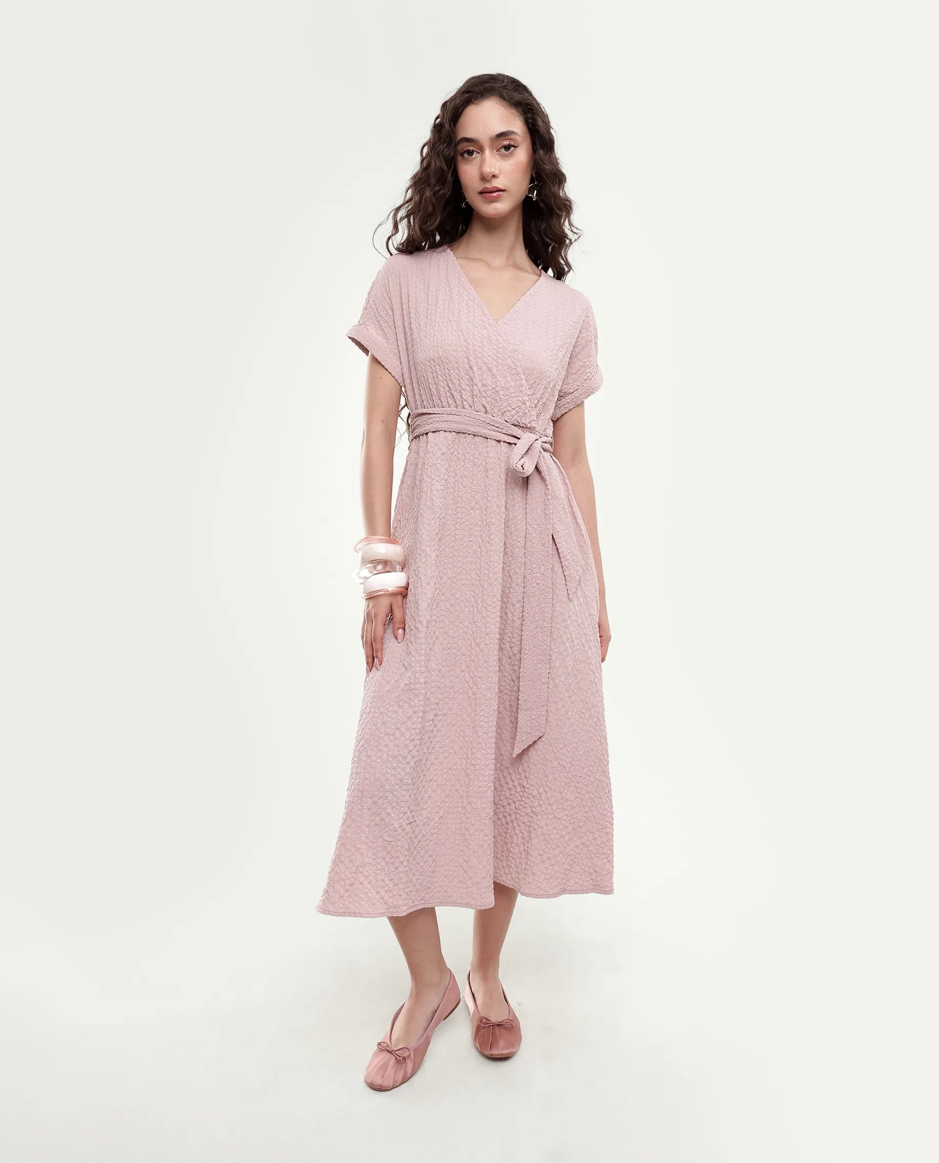 Rareism Women's Socot Dusky Pink Polyester Blend Pull-On Fit And Flare Dress