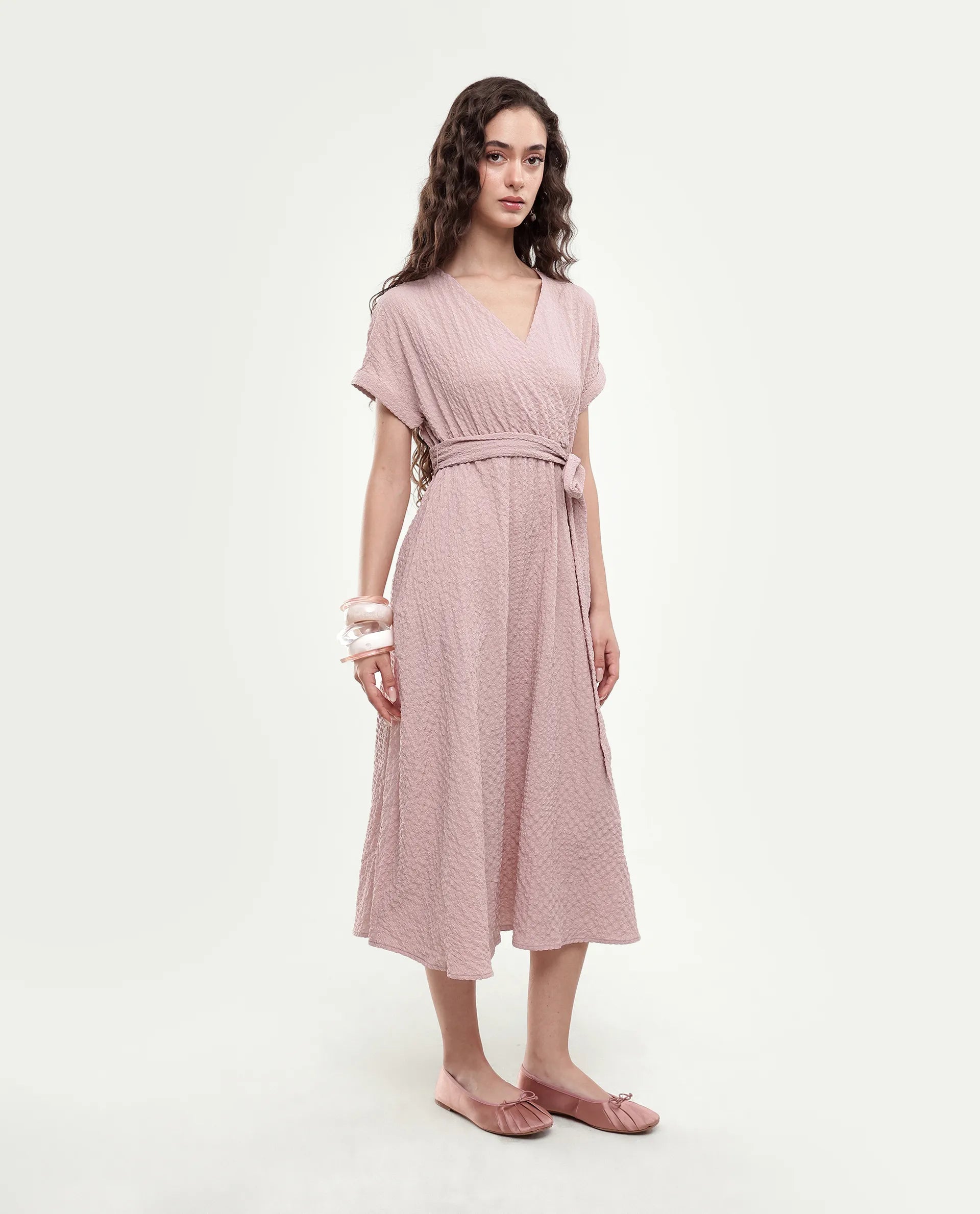 Rareism Women's Socot Dusky Pink Polyester Blend Pull-On Fit And Flare Dress