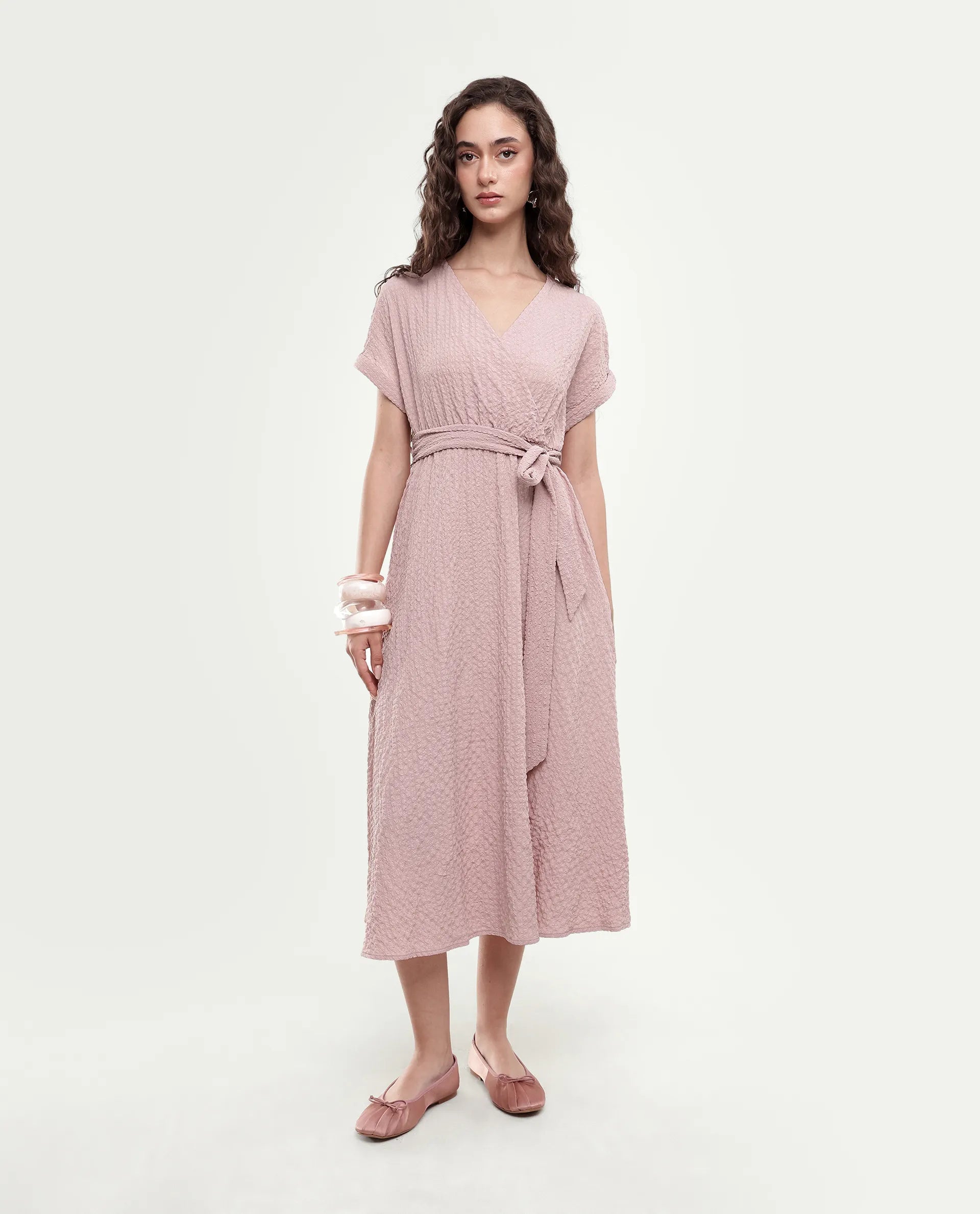 Rareism Women's Socot Dusky Pink Polyester Blend Pull-On Fit And Flare Dress