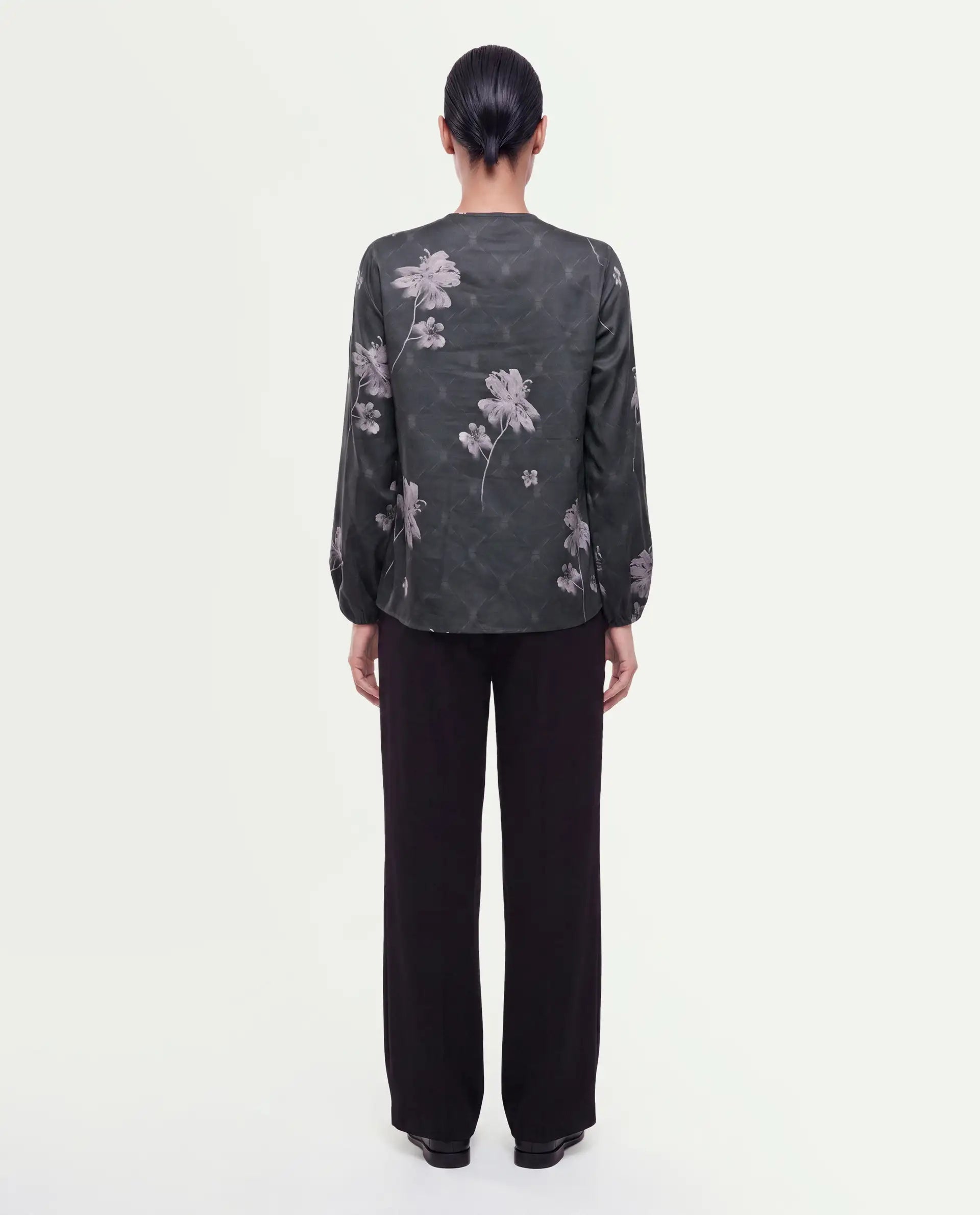 Rareism Women's Odini Black Cotton Blend Button Regular Fit Floral Print Top