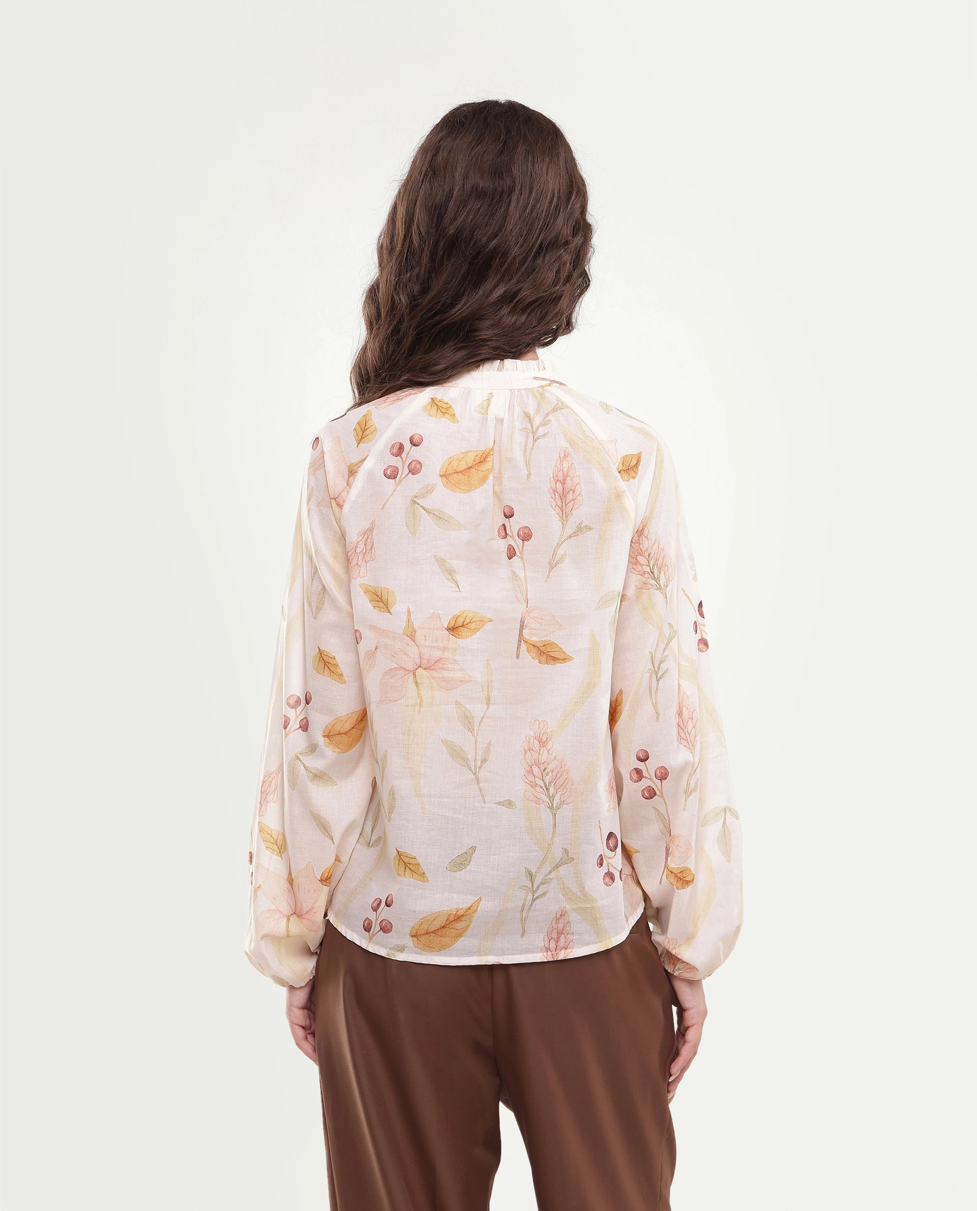Rareism Women's Olaro Off White Floral Cotton Regular Fit Full Sleeve Top