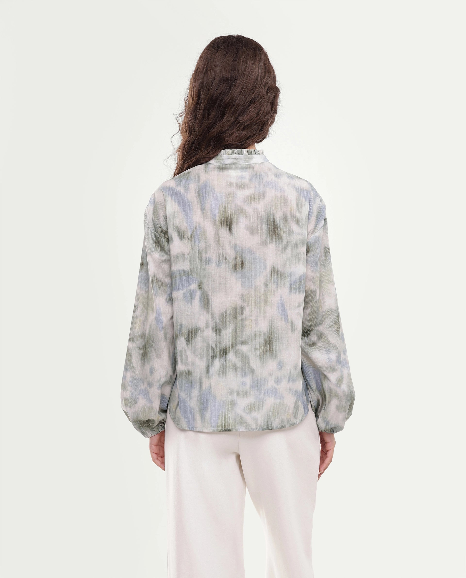 Rareism Women's Overo Pastel Green Abstract Cotton Regular Long Sleeves Top