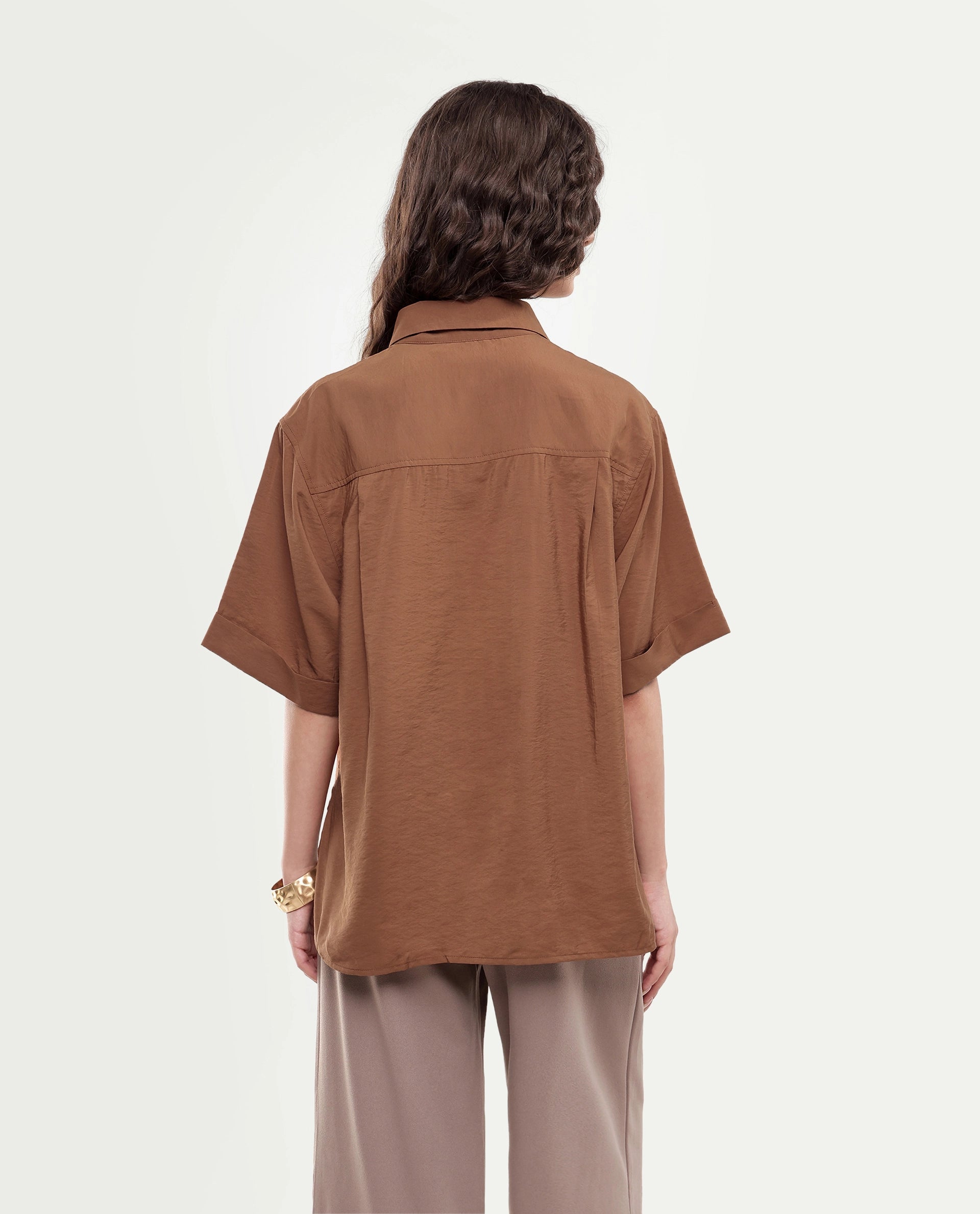 Rareism Women's Obin Primary Mustard Viscose Blend Spread Collar Boxy Plain Shirt