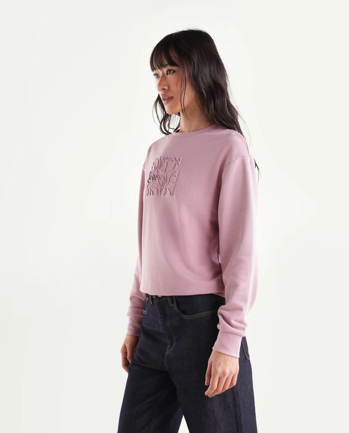 Rareism Women's Pick-T Dusky Pink Cotton Blend Pull-On Relaxed Fit Embroidered Sweatshirt