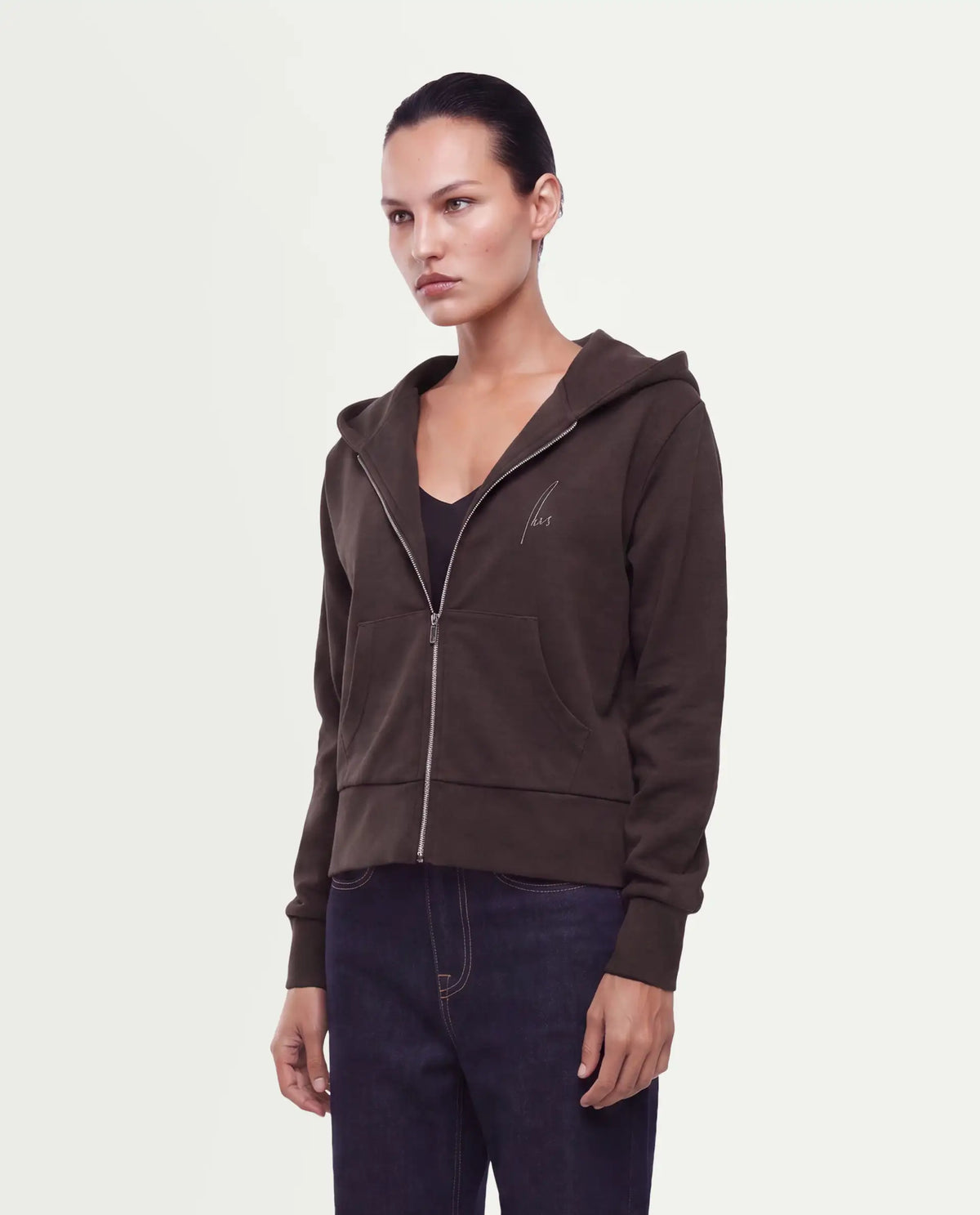 Rareism Women's Pay-T Dark Brown Cotton Blend Zipper Regular Fit Hd Print Sweatshirt