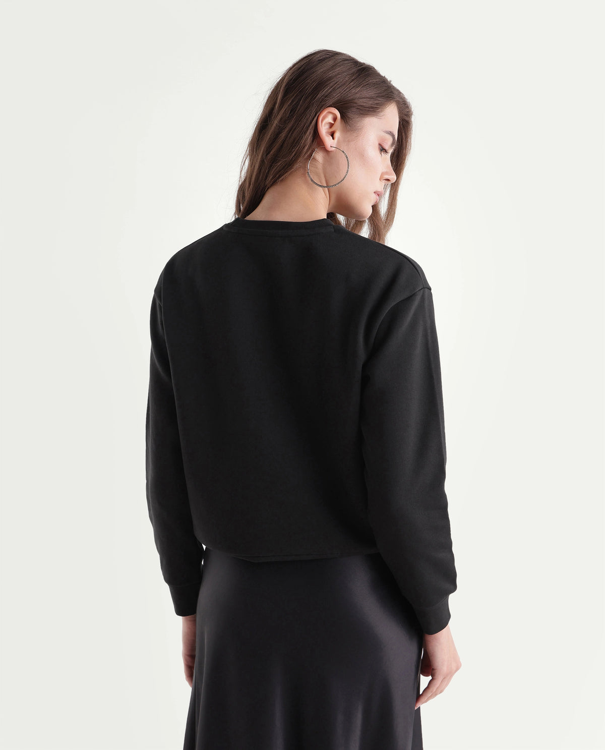 Rareism Women's Puff Black Cotton Blend Pull-On Relaxed Fit Printed Sweatshirt